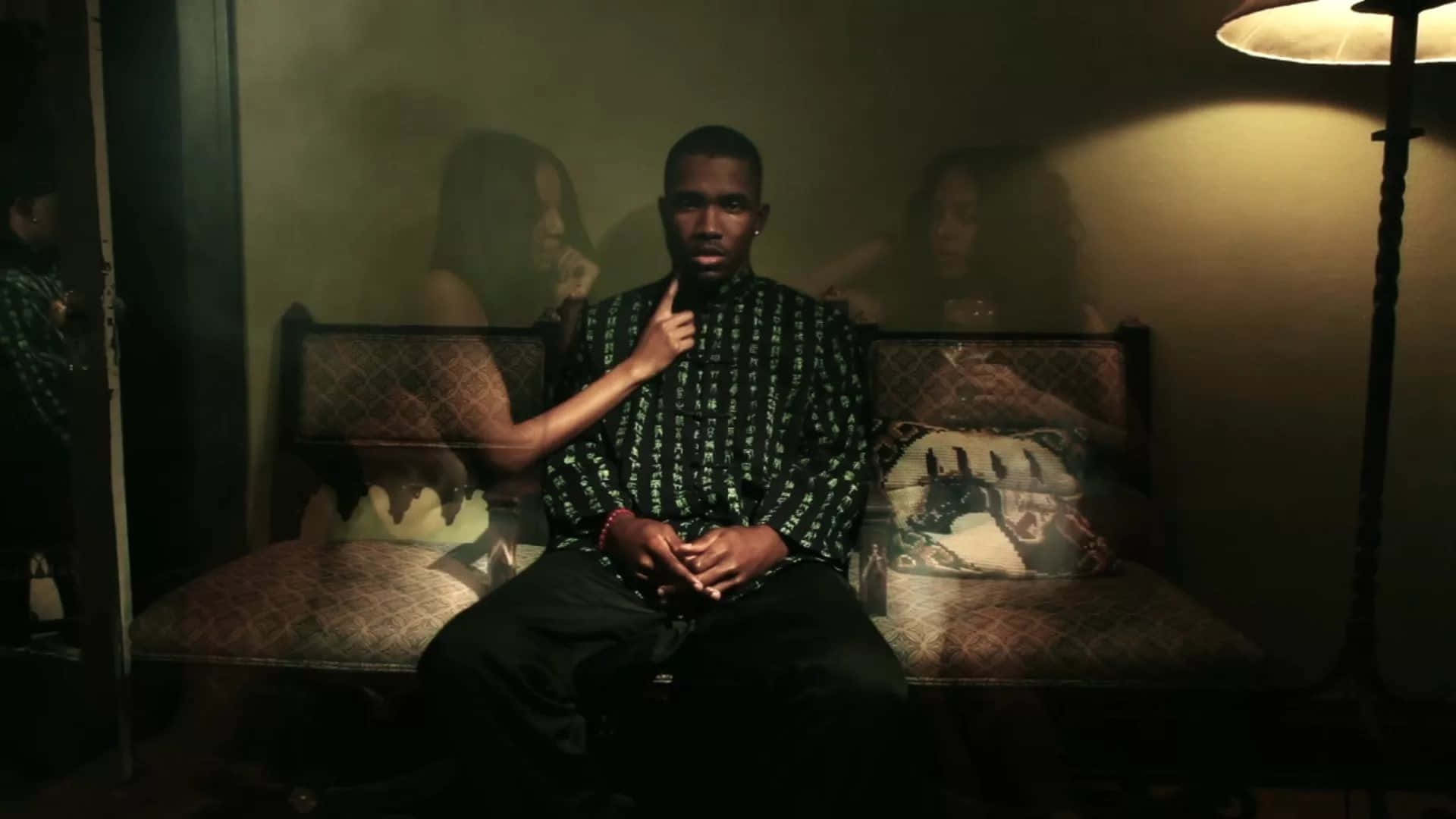 Frank Ocean Laptop, patterned couch, dimly lit room, Full HD Desktop Wallpaper