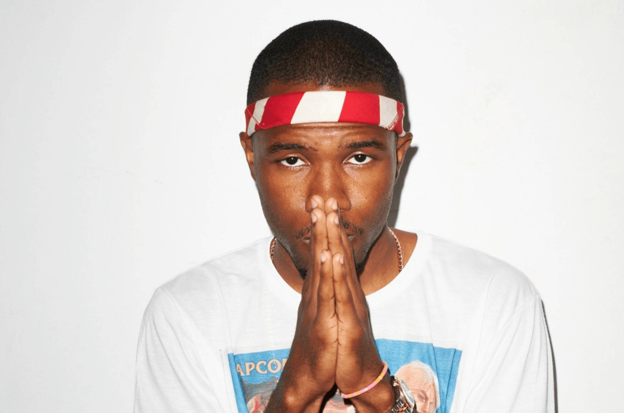 Frank Ocean, red and white striped headband, plain white background, Full HD Desktop Wallpaper