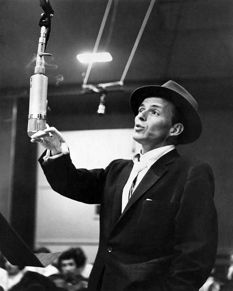 Frank Sinatra, vintage microphone, recording studio, SD Phone Wallpaper