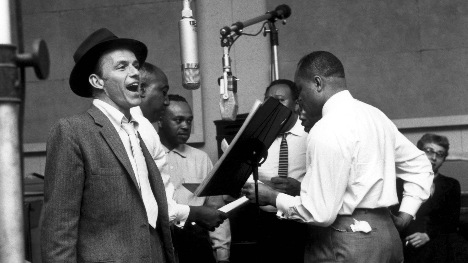 Frank Sinatra, fedora, vintage microphone, Full HD Desktop Wallpaper
