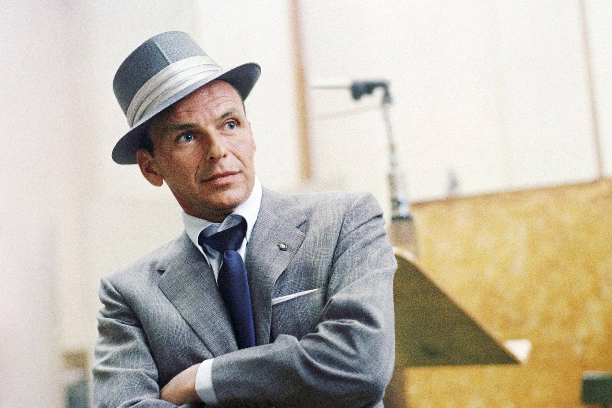 Frank Sinatra, light grey suit, fedora, Full HD Desktop Wallpaper