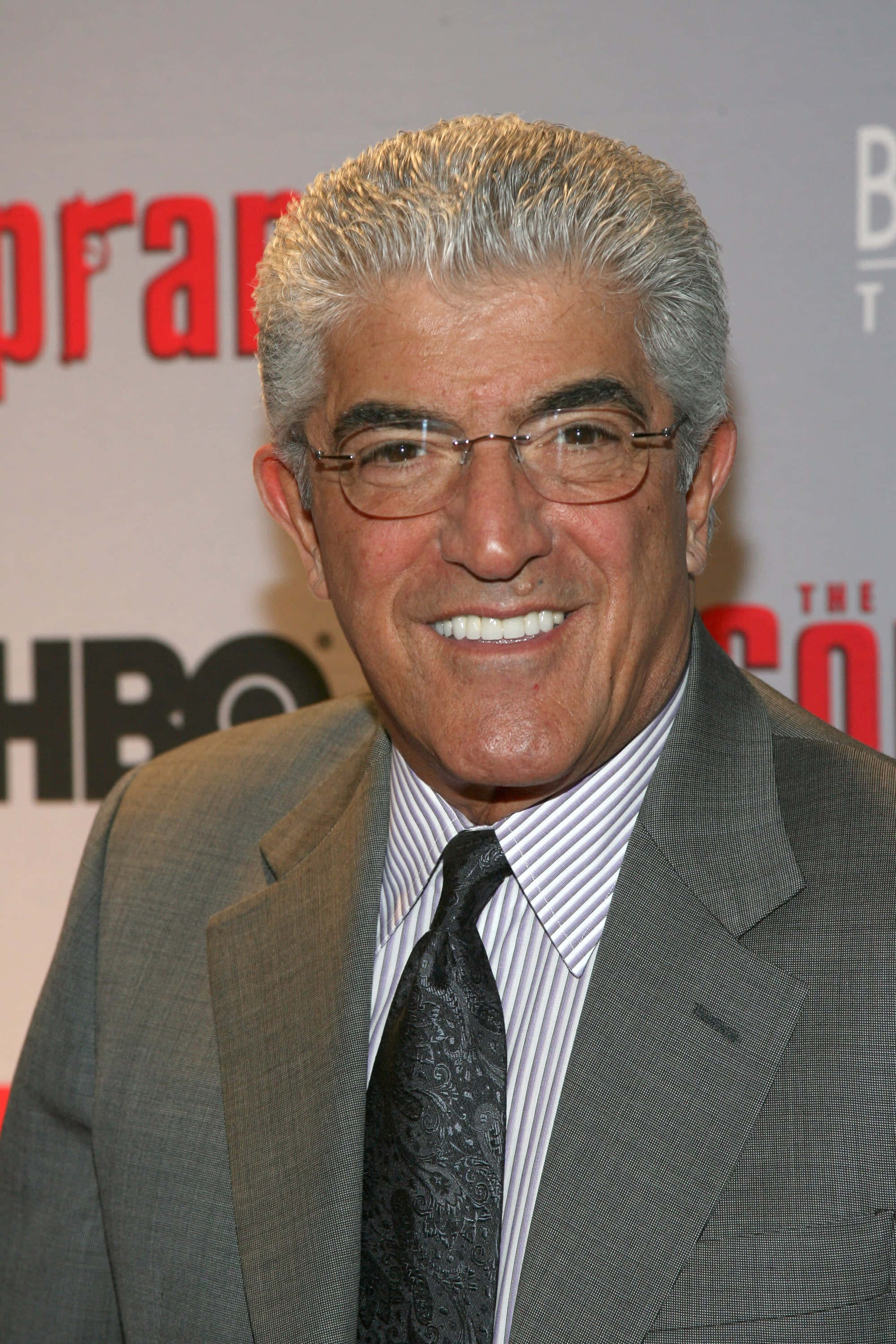 Frank Vincent, gray suit, patterned tie, 2K Phone Wallpaper