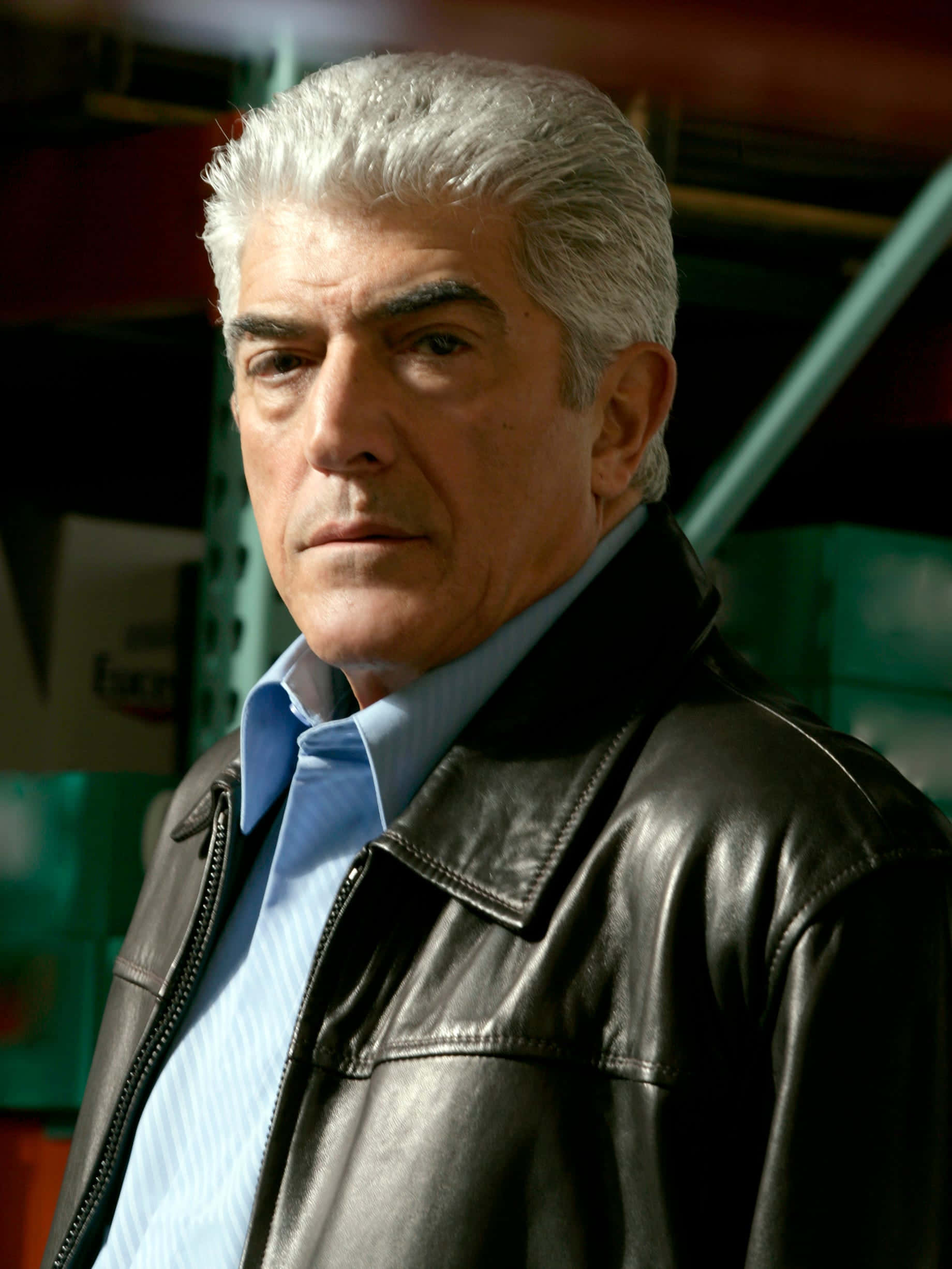 Frank Vincent, black leather jacket, light blue shirt, Full HD Phone Wallpaper