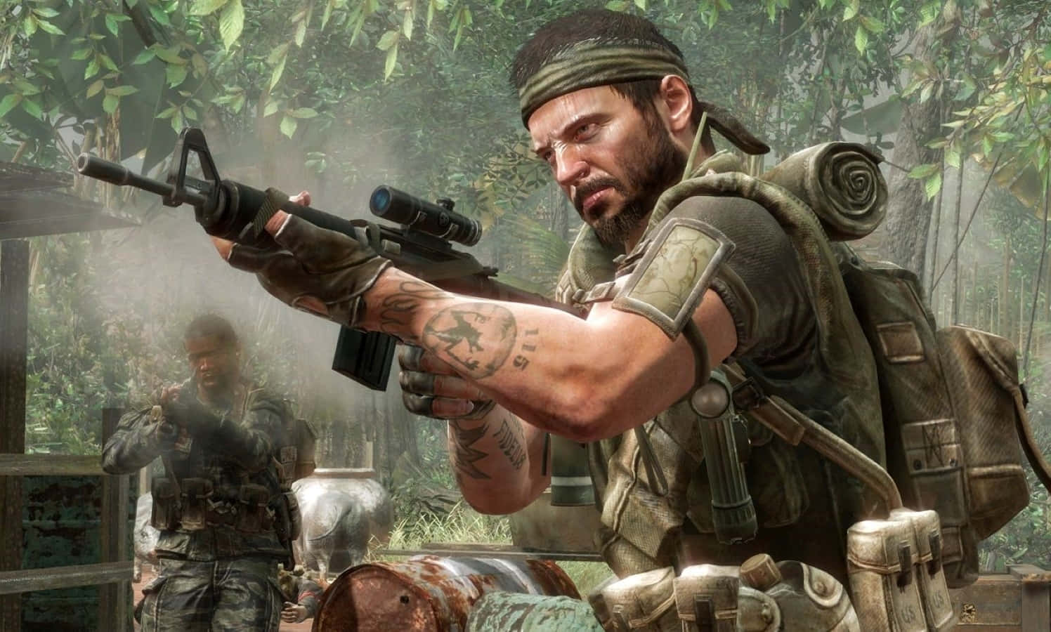 Frank Woods, tattooed arm, rifle, HD Desktop Wallpaper