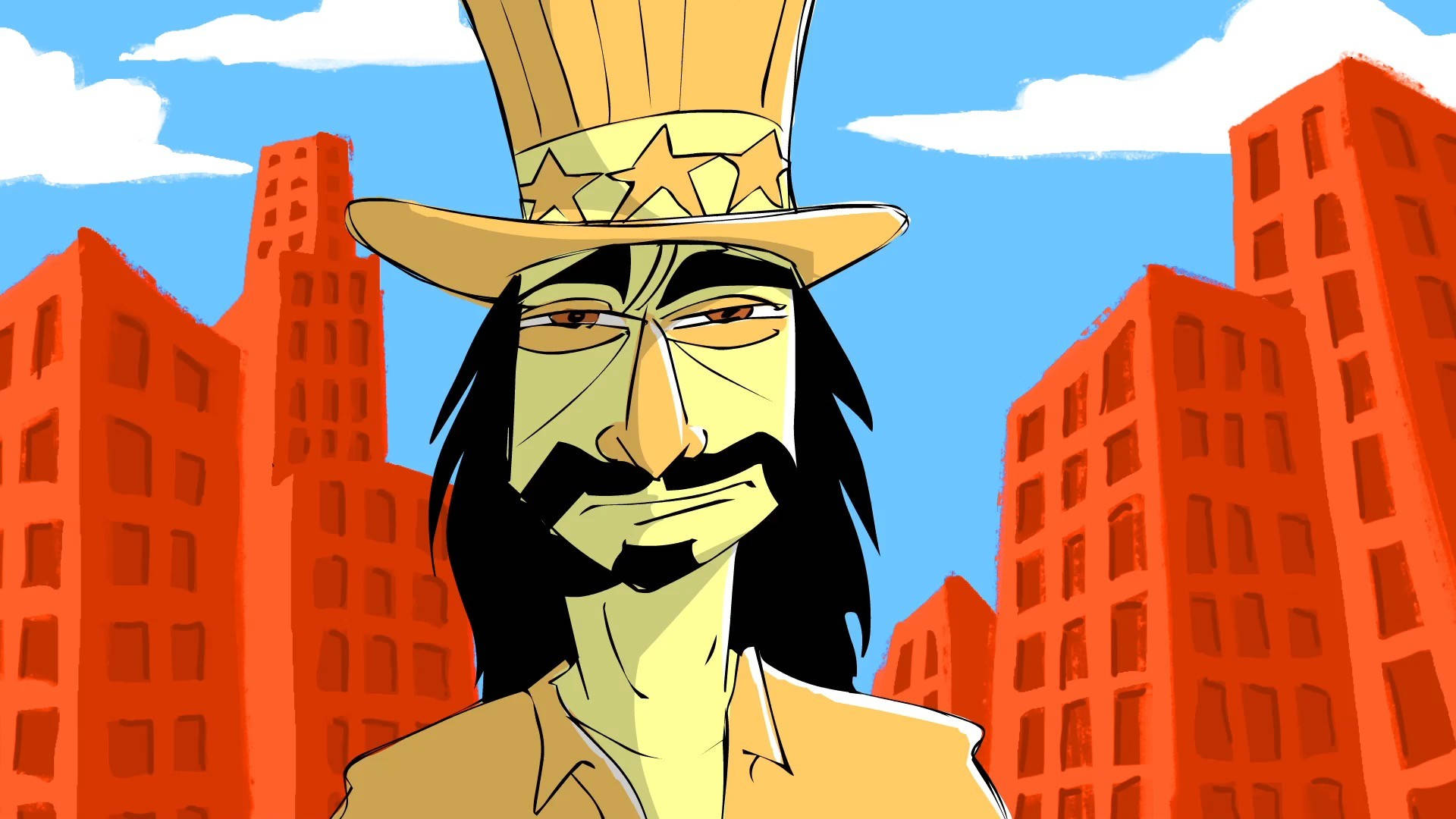 Frank Zappa, cartoon cowboy, star-adorned hat, Full HD Desktop Wallpaper