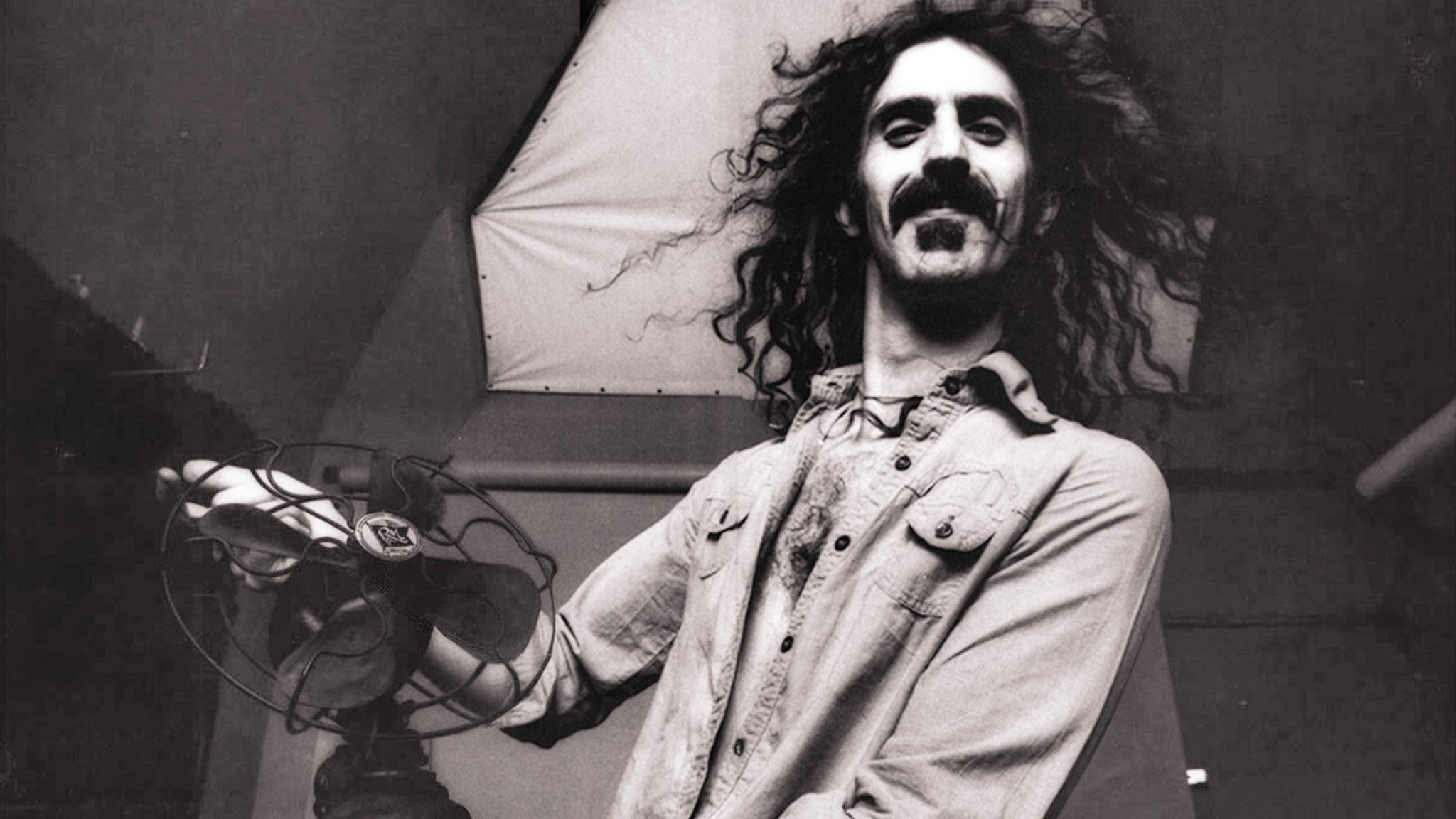 Frank Zappa, black and white, wild curly hair, Full HD Desktop Wallpaper