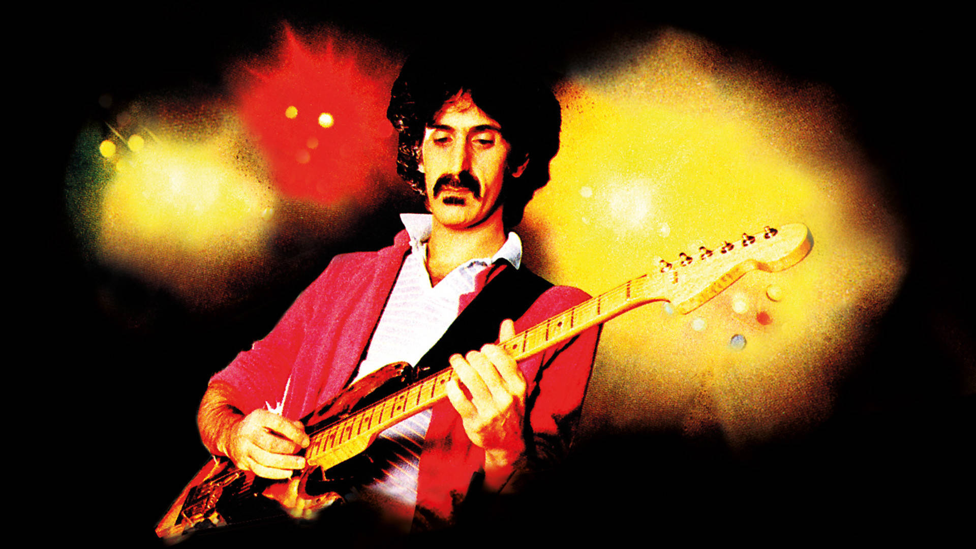 Frank Zappa, red electric guitar, mustache, Full HD Desktop Wallpaper