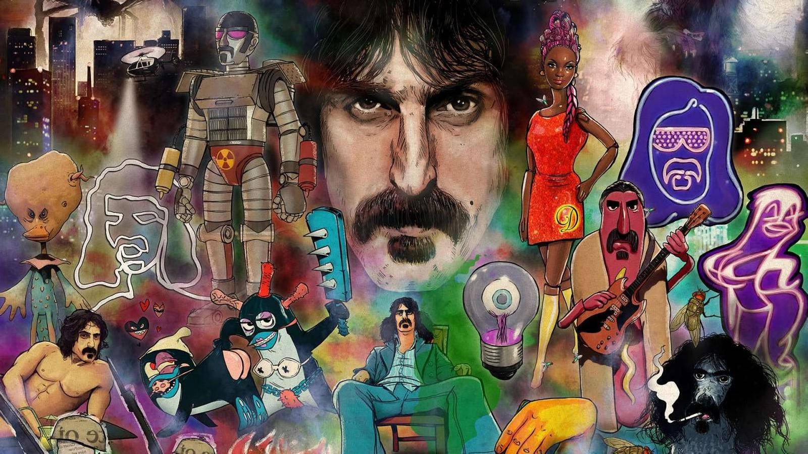 Frank Zappa, neon cityscape, robot, HD Desktop Wallpaper