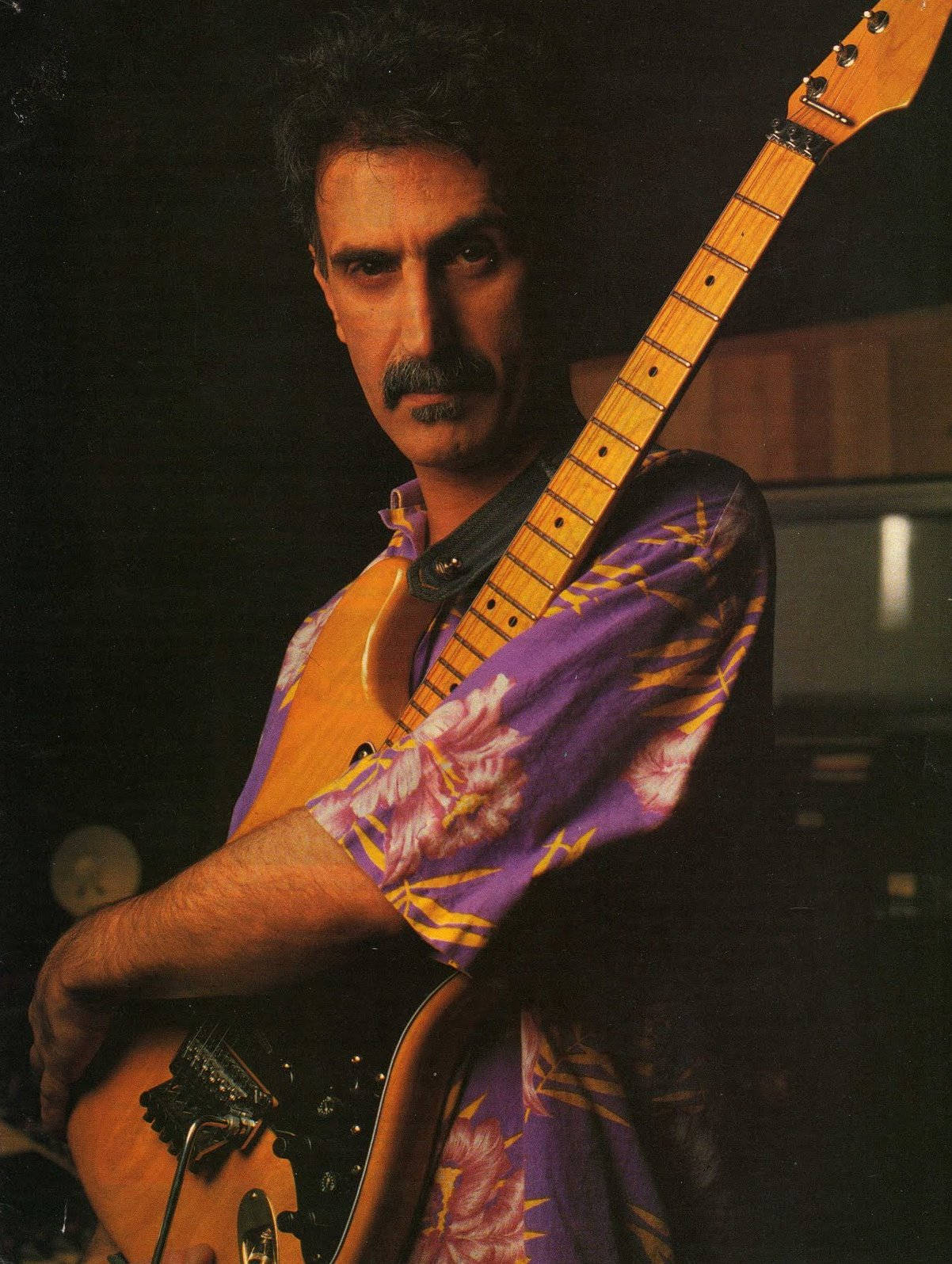 Frank Zappa, sunburst electric guitar, purple floral shirt, HD Phone Wallpaper