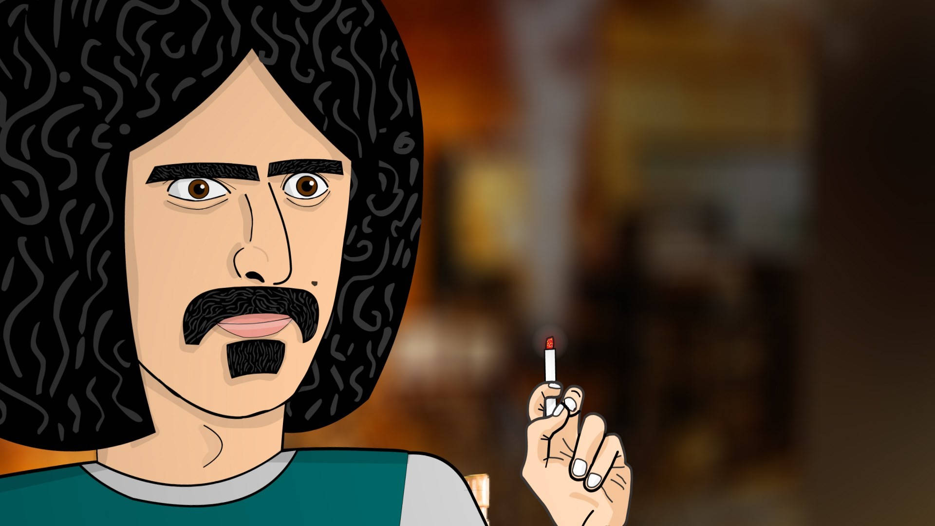 Frank Zappa, curly hair, mustache, Full HD Desktop Wallpaper