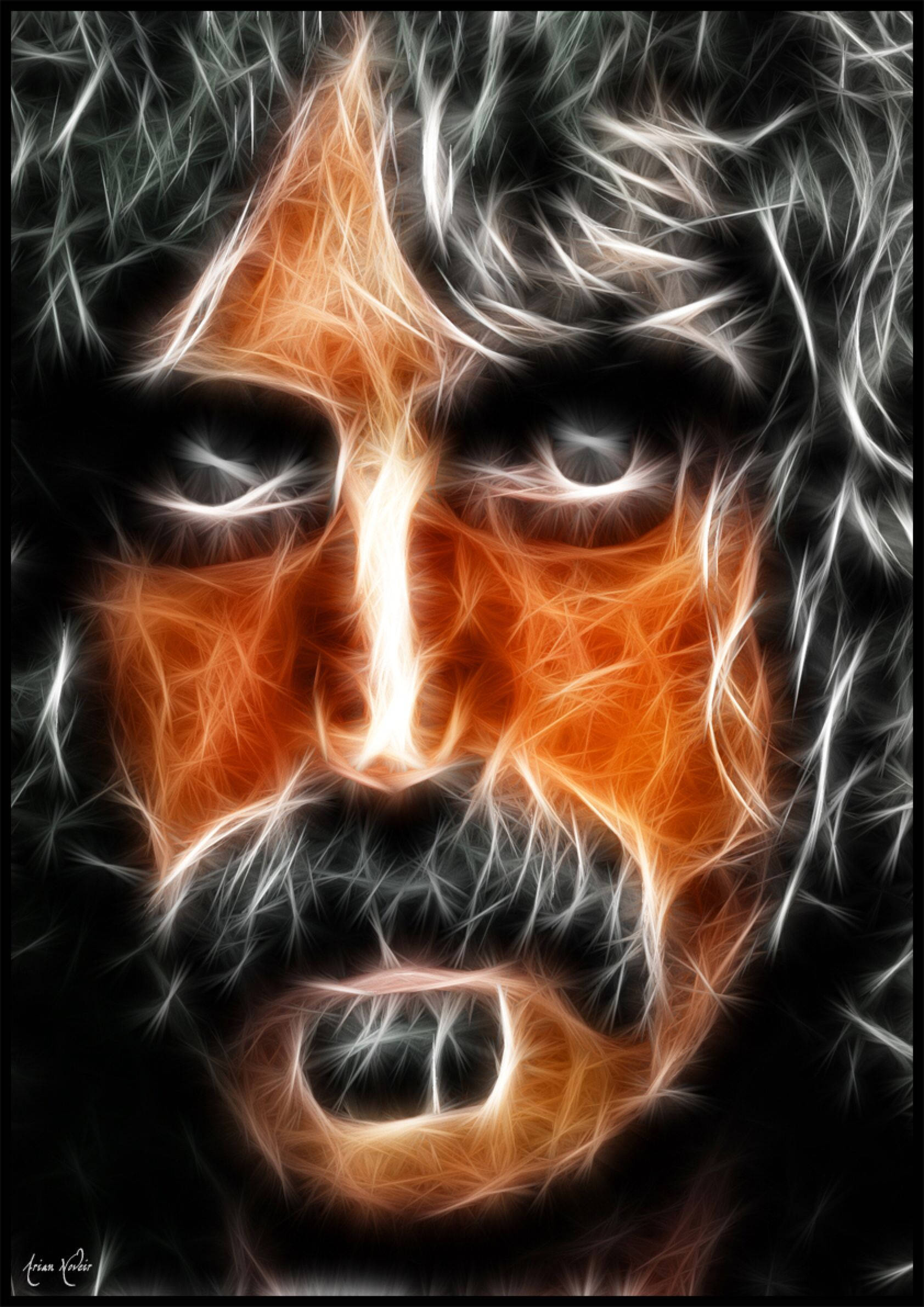 Frank Zappa, fiery orange, white fractal, Full HD Phone Wallpaper