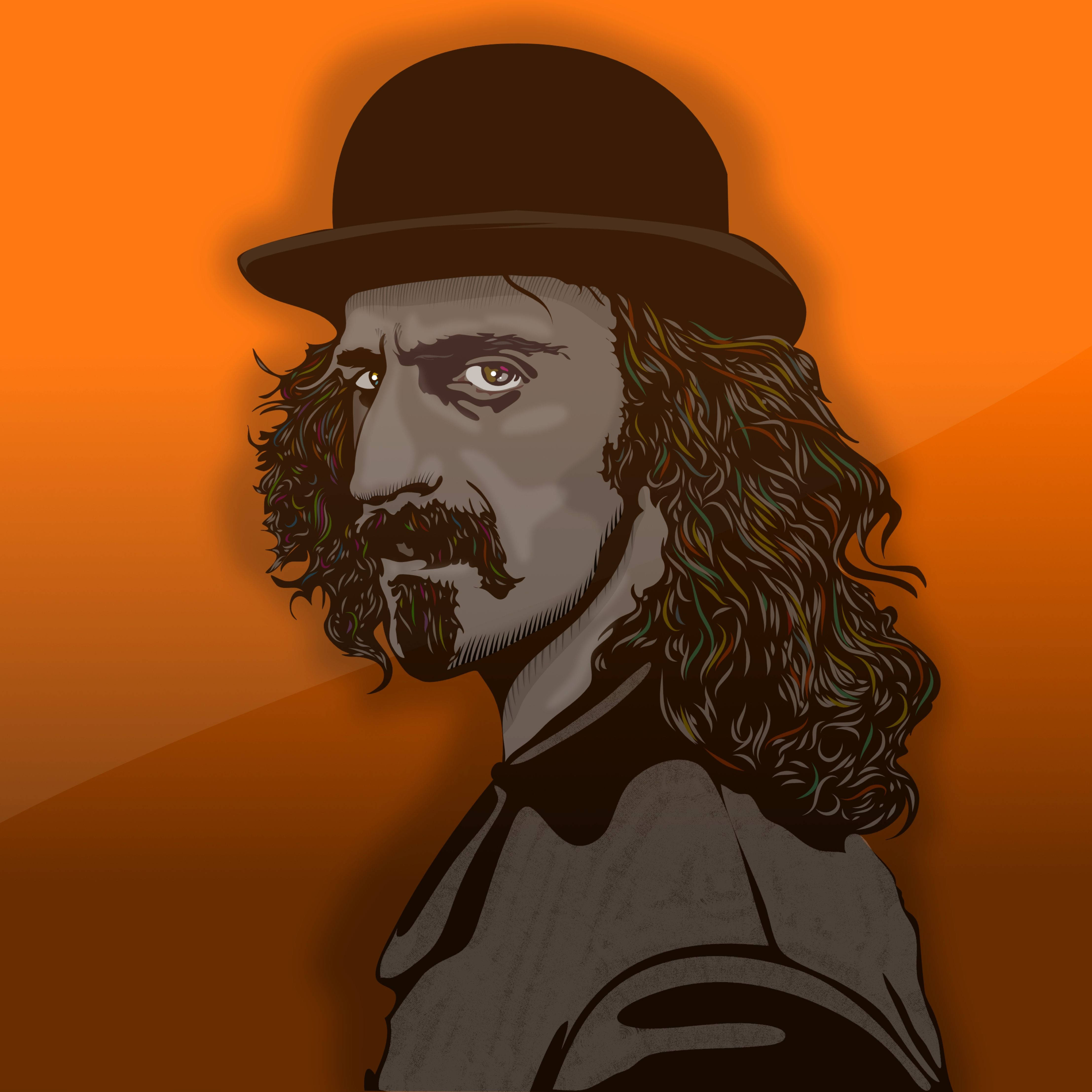 Frank Zappa, bowler hat, long curly hair, 4K Desktop Wallpaper