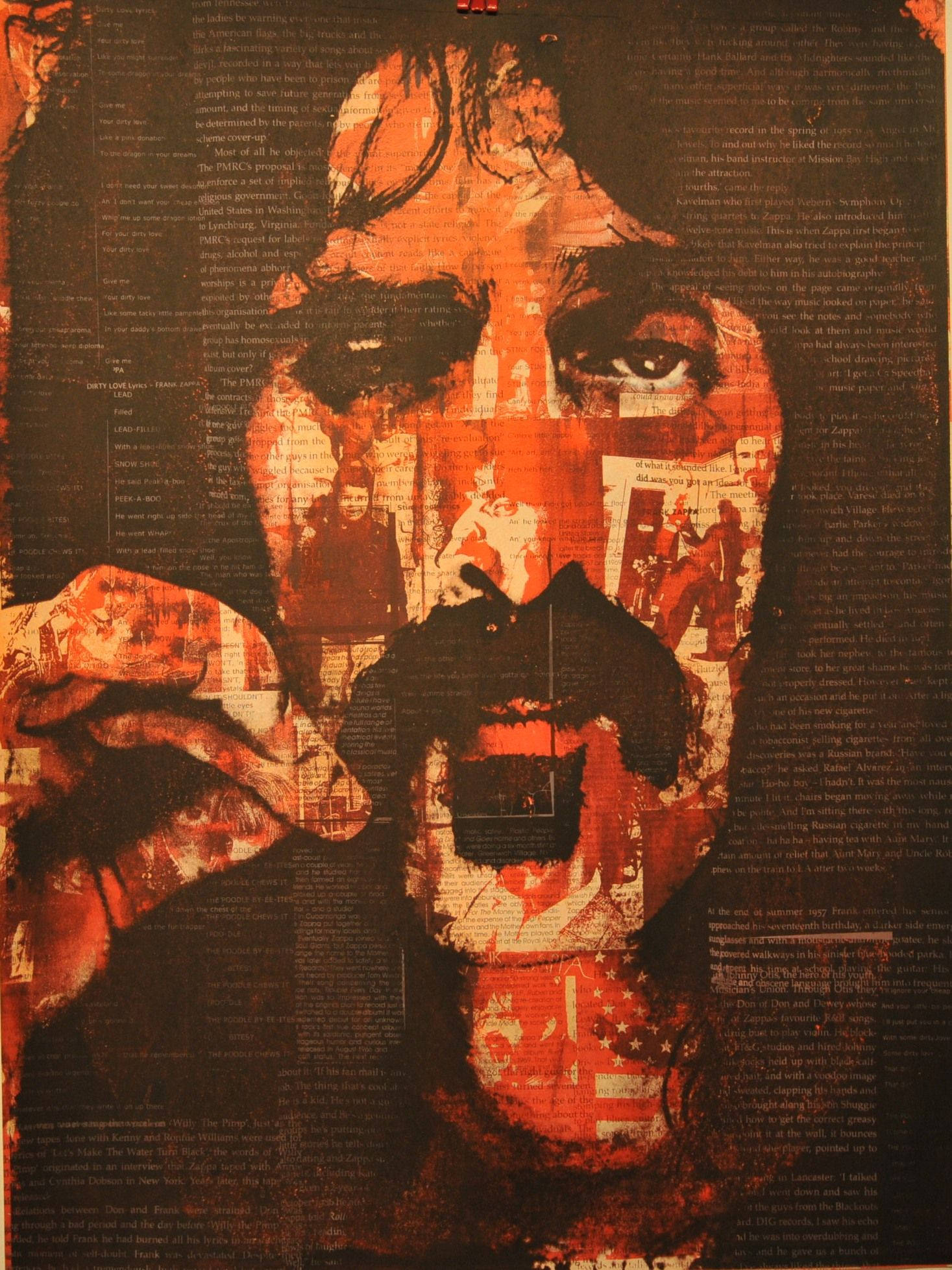 Frank Zappa, orange collage, screaming face, Full HD Phone Wallpaper