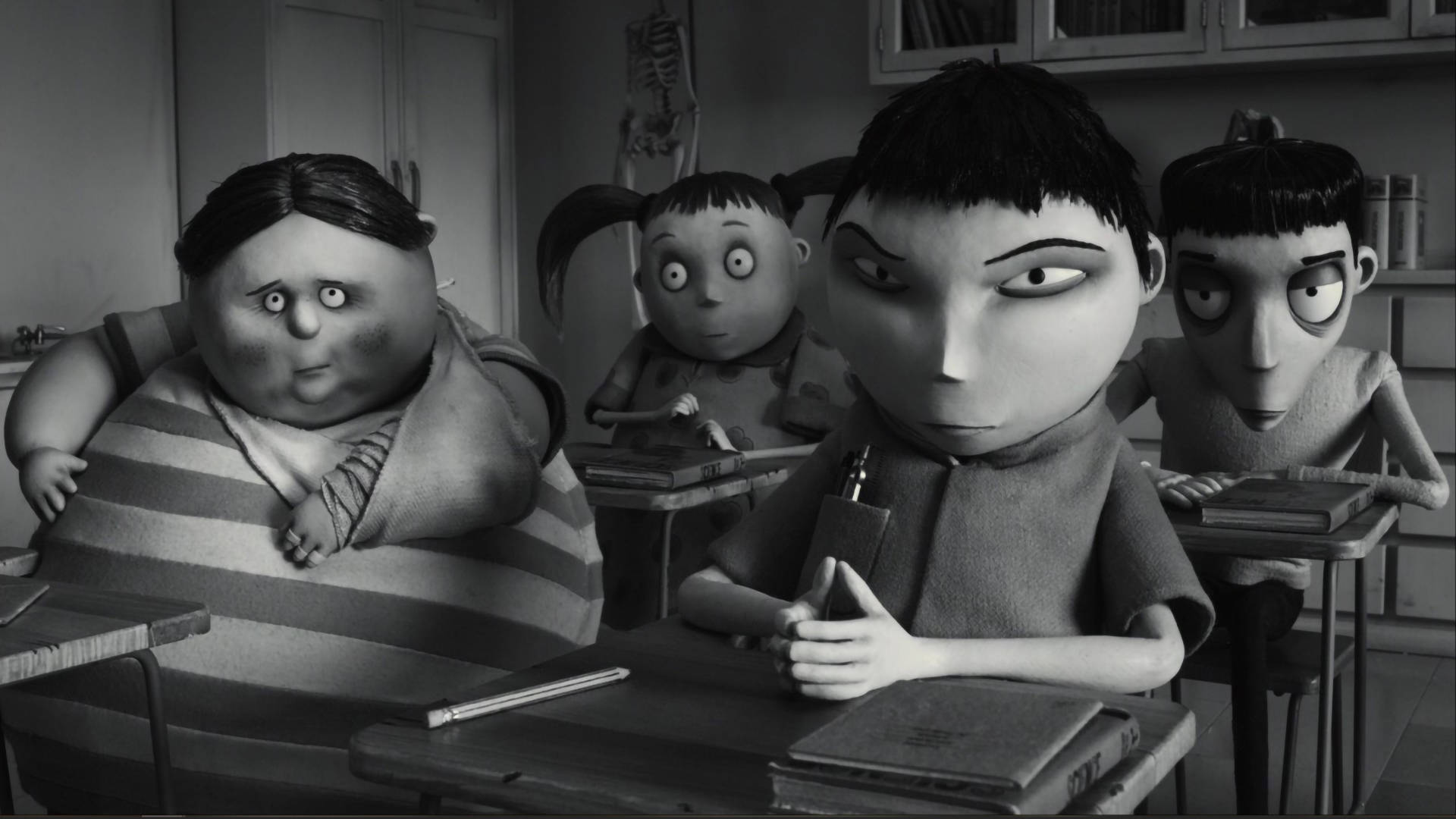 Frankenweenie, elementary students, black and white classroom scene, Full HD Desktop Wallpaper