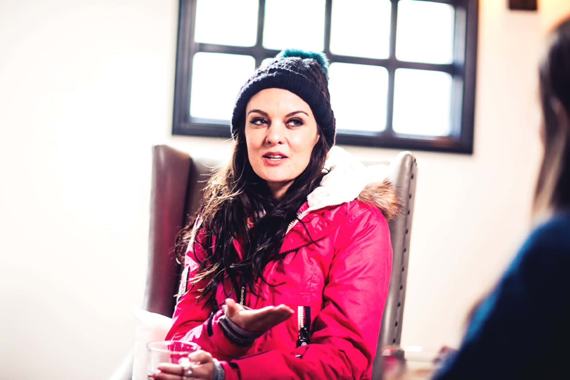 Frankie Shaw, bright pink winter jacket, knit hat, Full HD Desktop Wallpaper