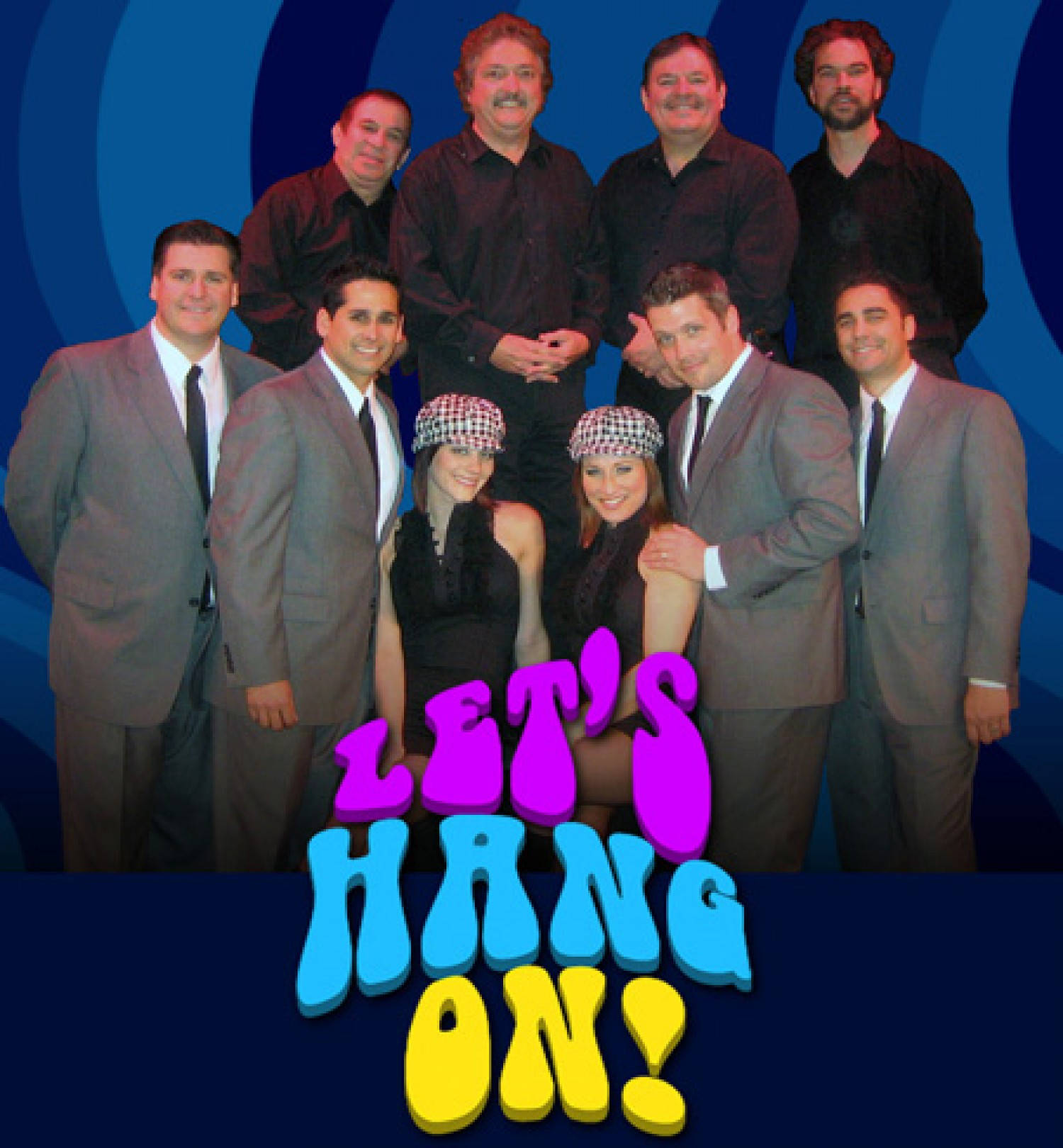 Frankie Valli And The Four Seasons, blue spiral background, bold colorful text, HD Phone Wallpaper