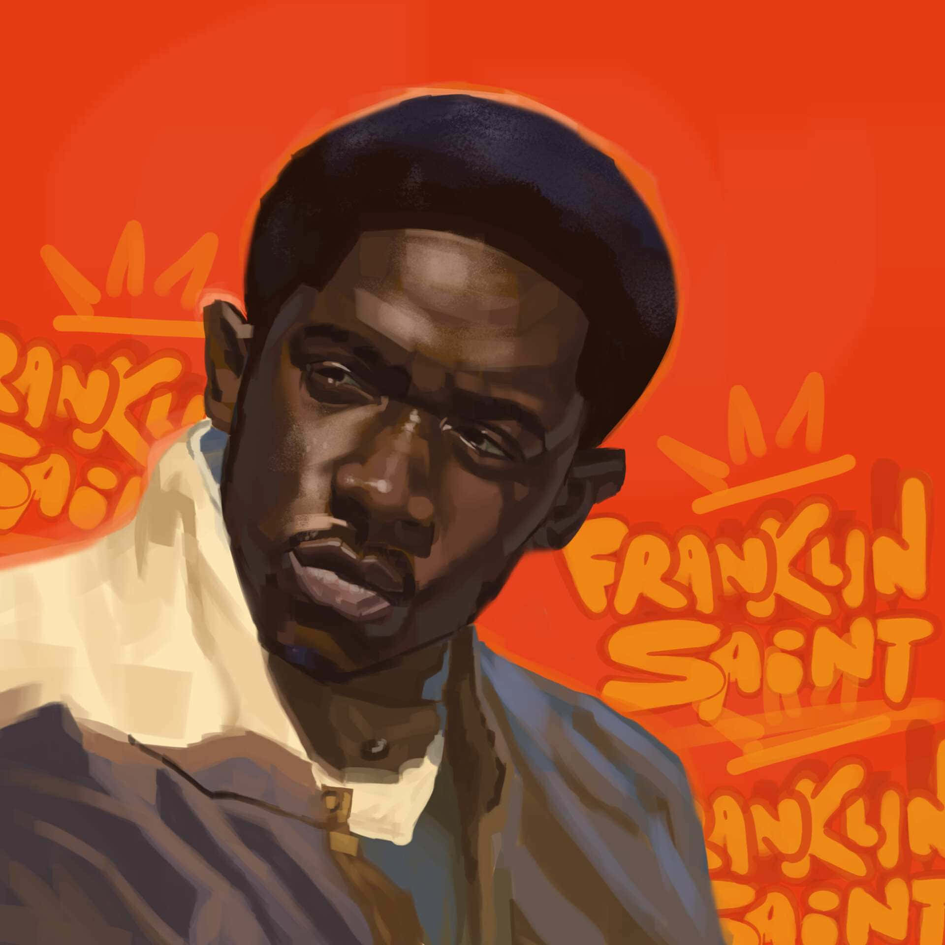 Franklin Saint, blue cap, vibrant orange background, Full HD Desktop Wallpaper