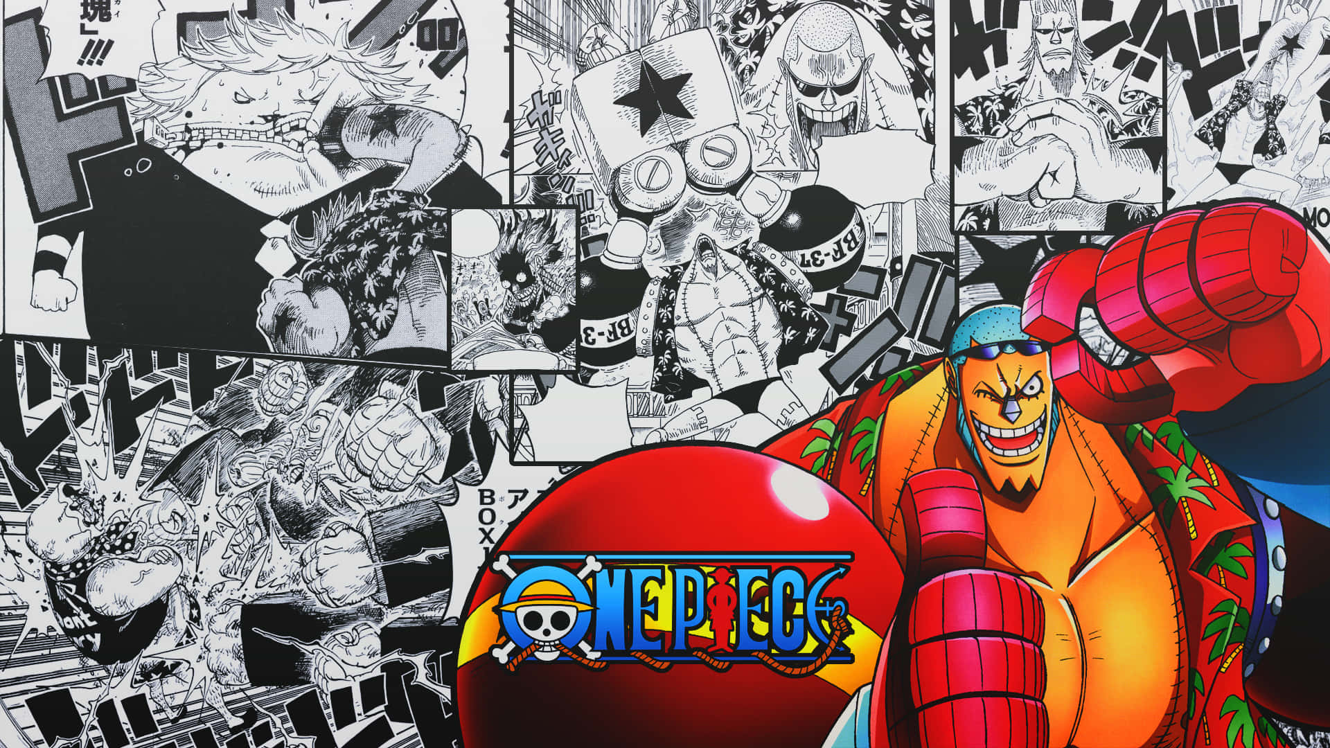 Franky, red boxing gloves, black and white manga panels, Full HD Desktop Wallpaper
