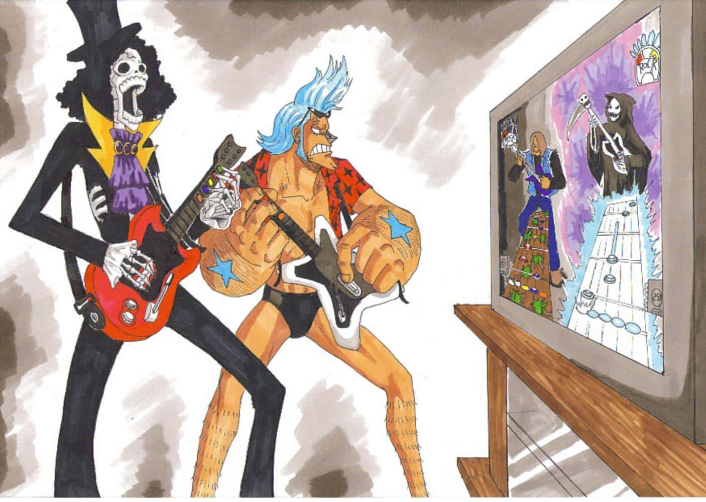 Franky, skull, blue hair, HD Desktop Wallpaper
