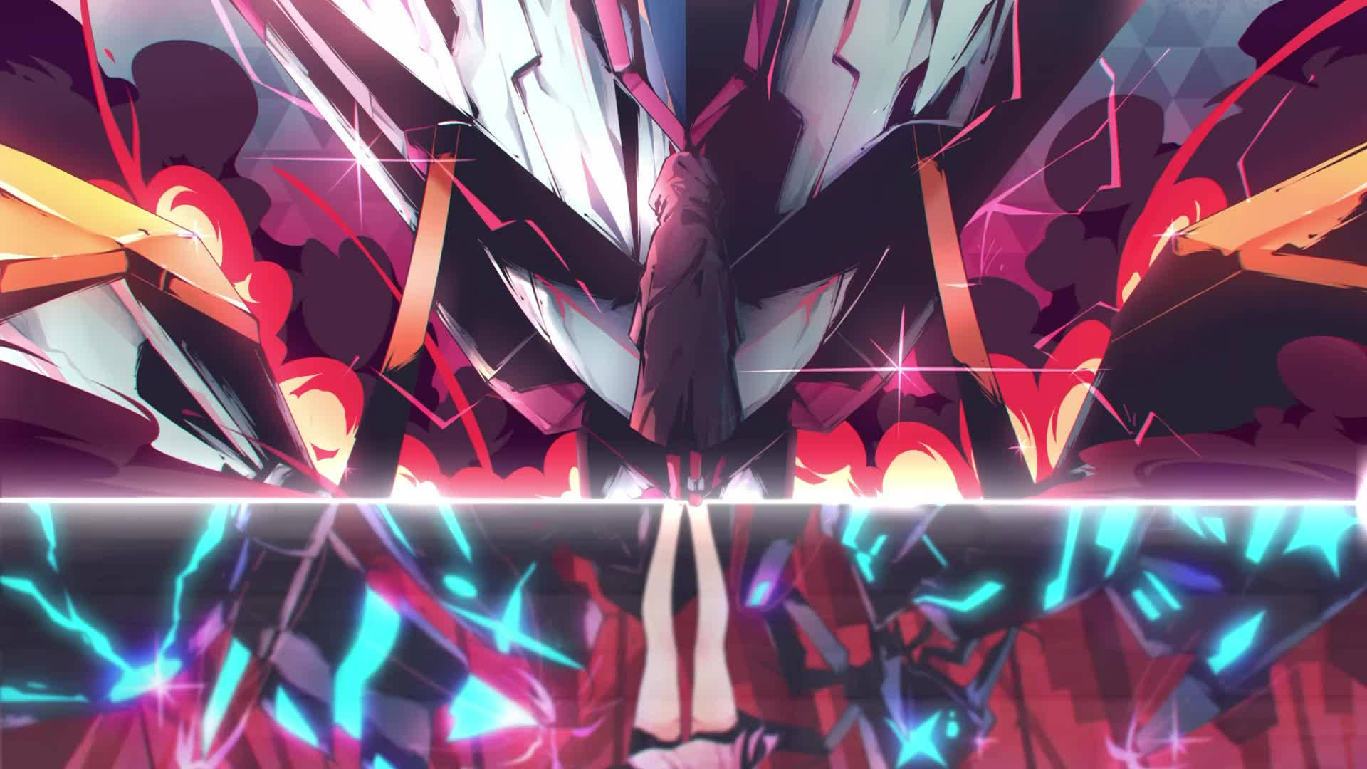 Franxx, pink orange, blue neon lights, Full HD Desktop Wallpaper