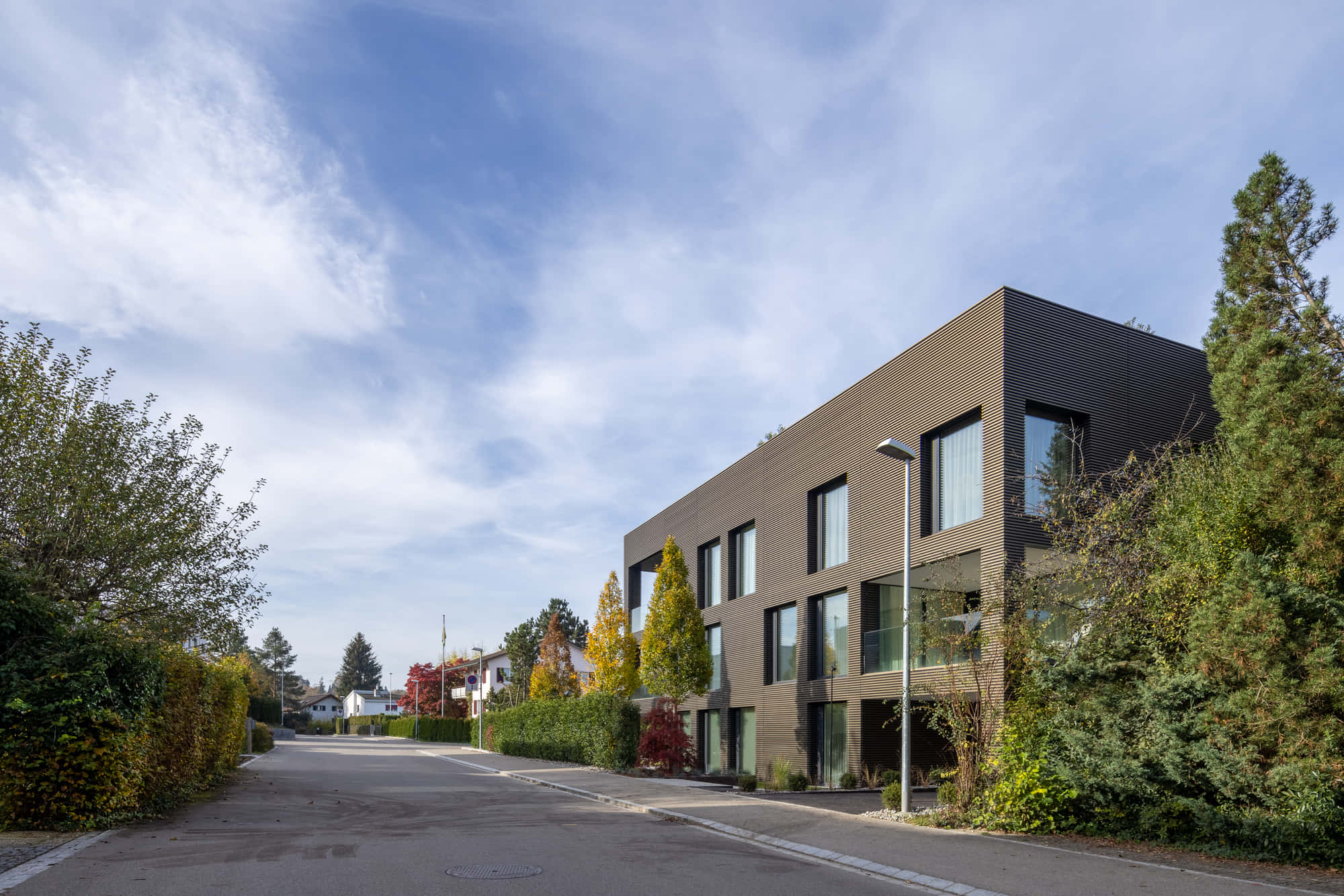 Frauenfeld, autumn, modern brown brick building, Full HD Desktop Wallpaper