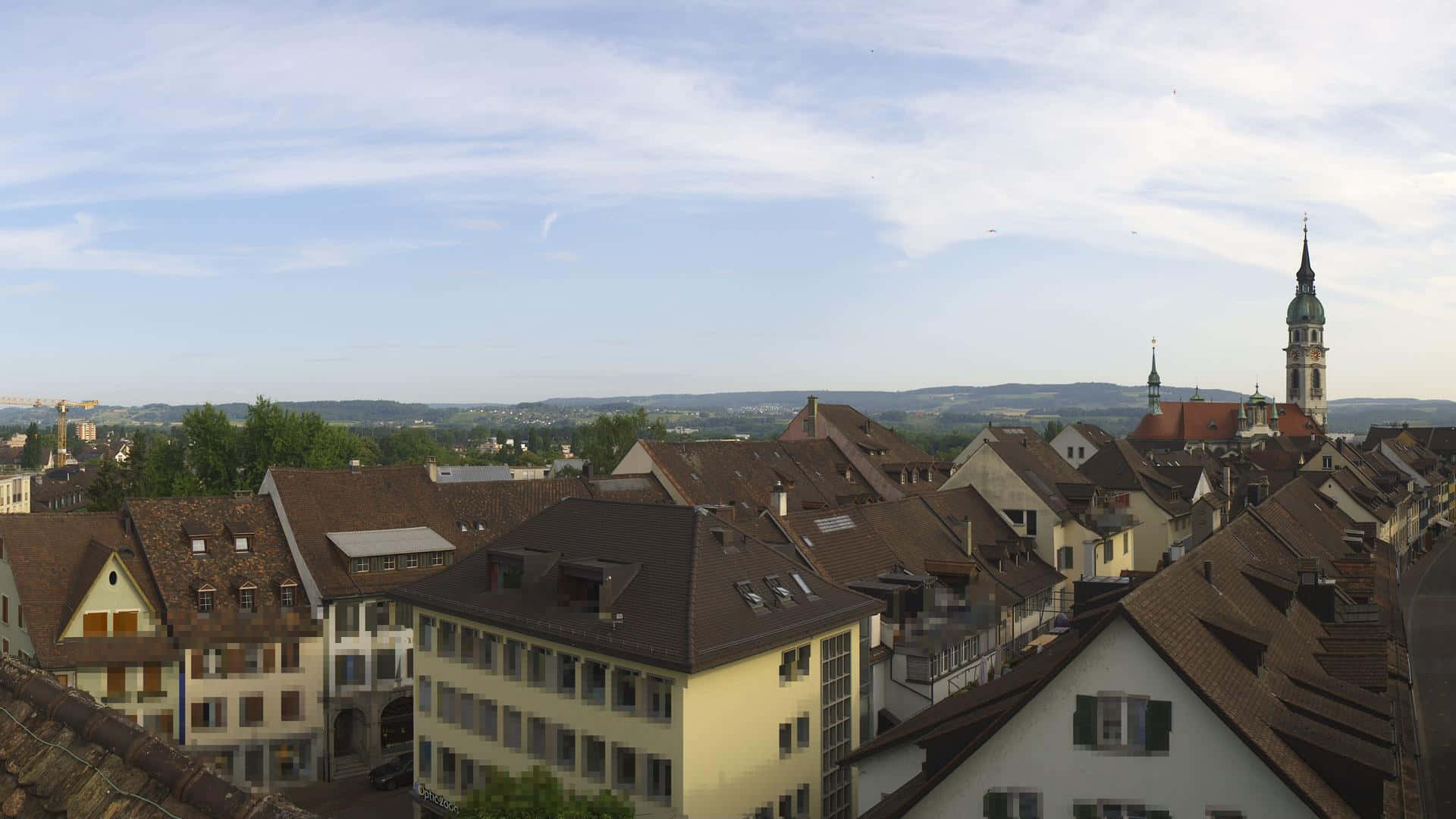 Frauenfeld, red-tiled roofs, tall church spire, Full HD Desktop Wallpaper