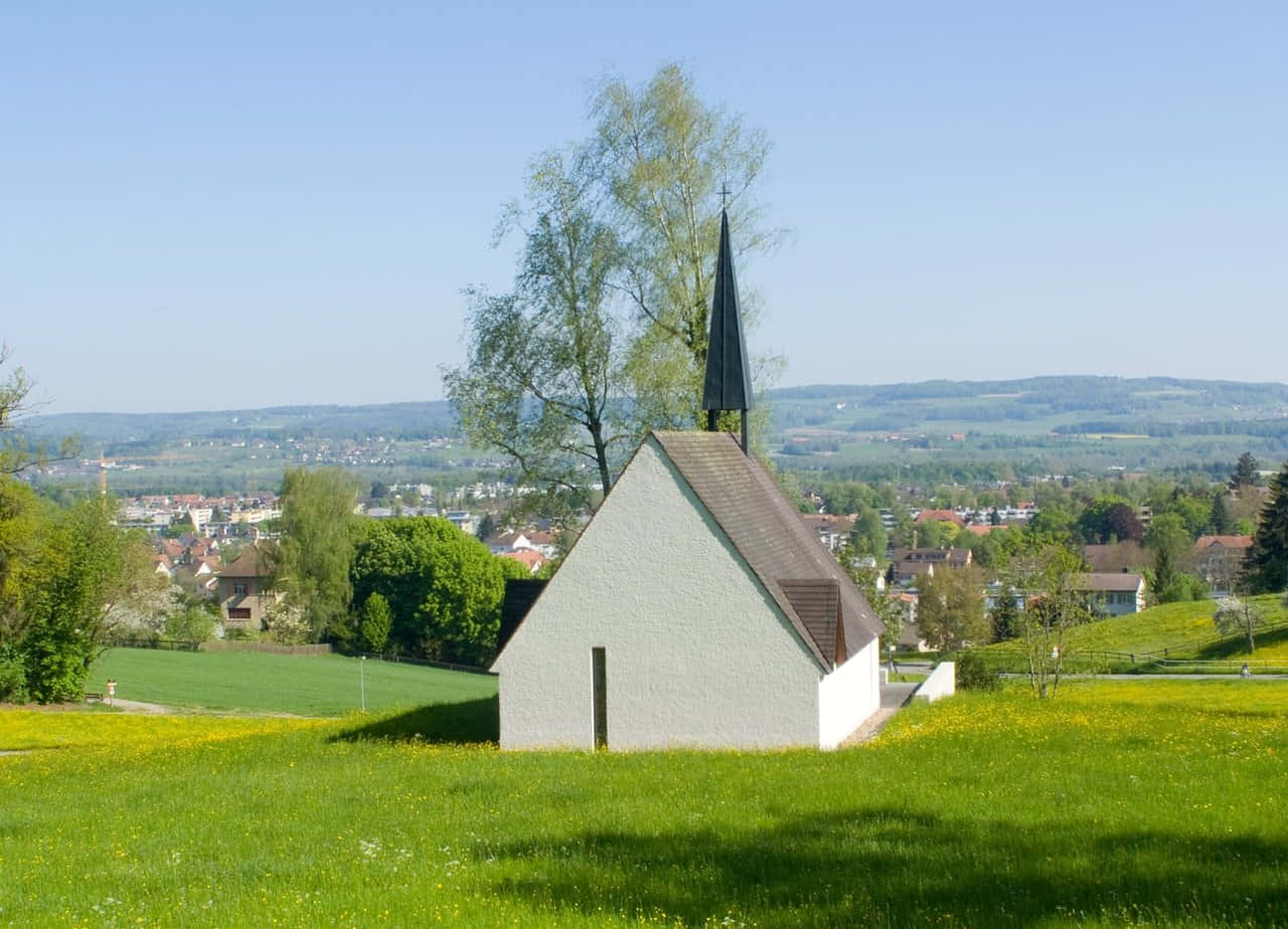 Frauenfeld, countryside chapel, modern white chapel, HD Desktop Wallpaper