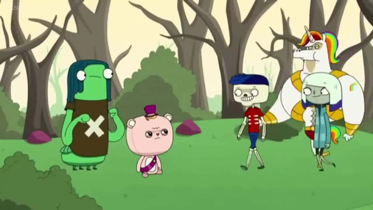 Freaktown, green blob, pink bear, HD Desktop Wallpaper