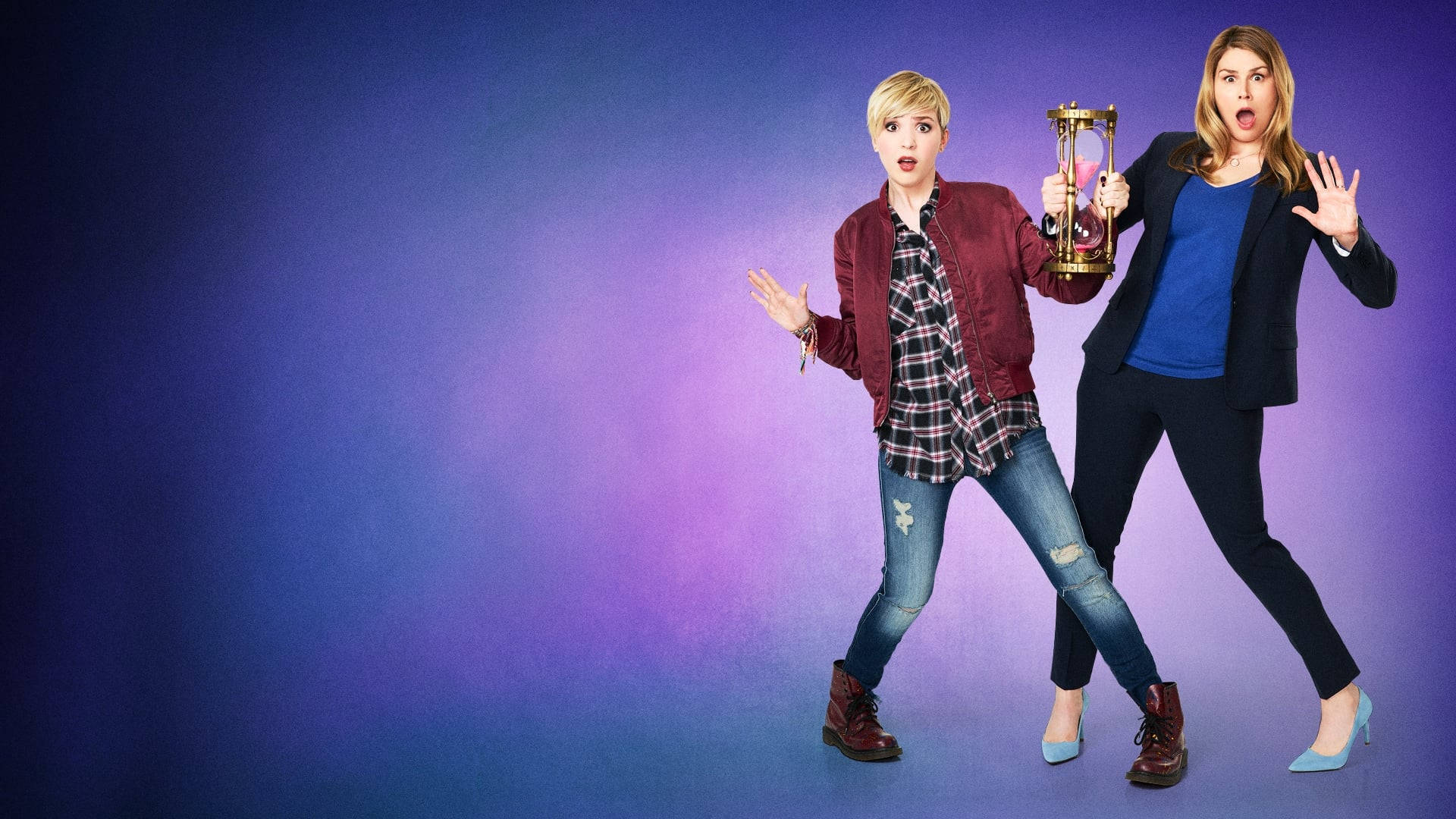 Freaky Friday, hourglass, gradient purple blue studio background, Full HD Desktop Wallpaper