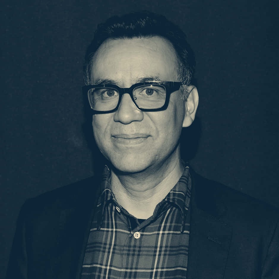 Fred Armisen, thick black-rimmed glasses, dark textured background, SD Desktop Wallpaper