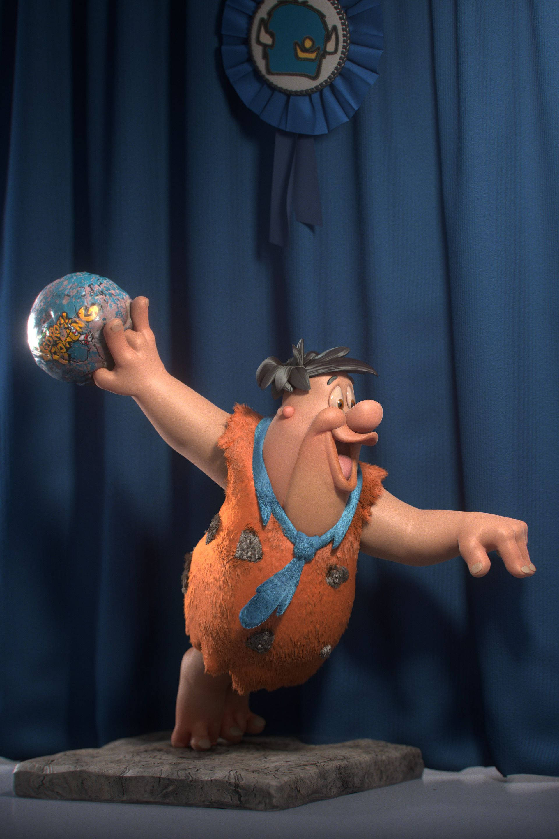 Fred Flintstone, disco ball, deep blue curtain, 2K Phone Wallpaper