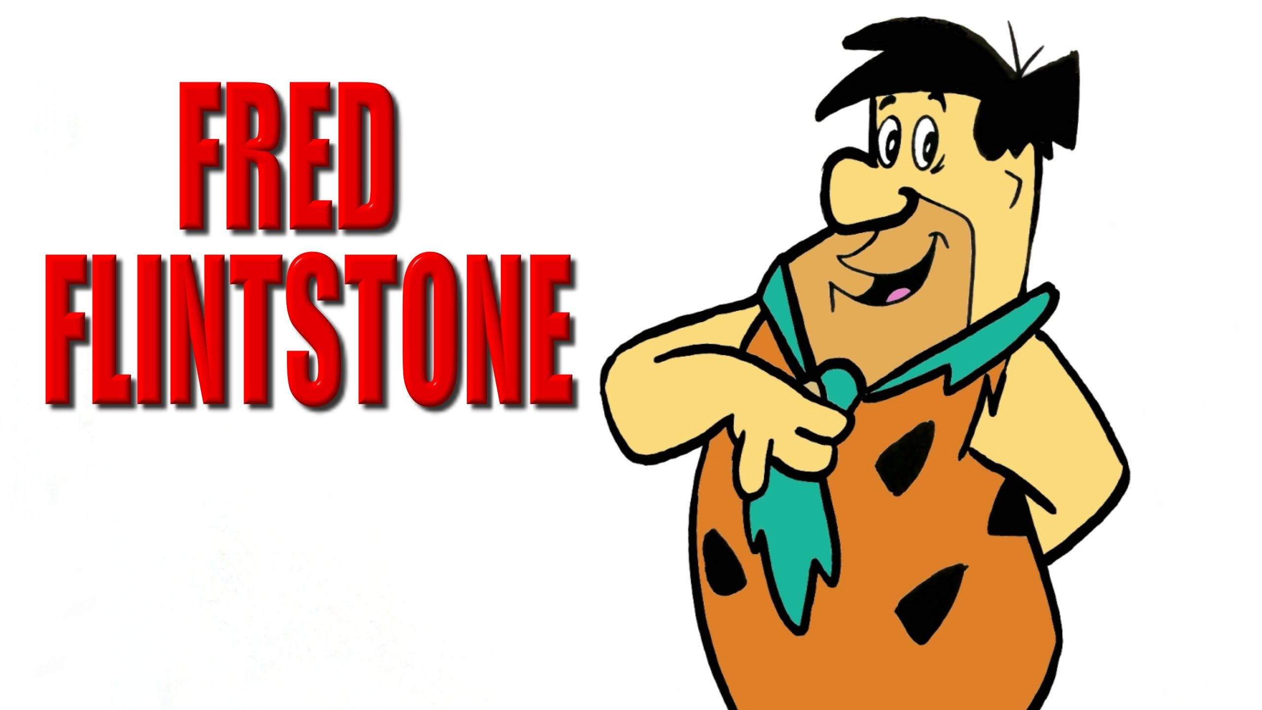 Fred Flintstone, orange stone-age outfit, teal tie, 2K Desktop Wallpaper