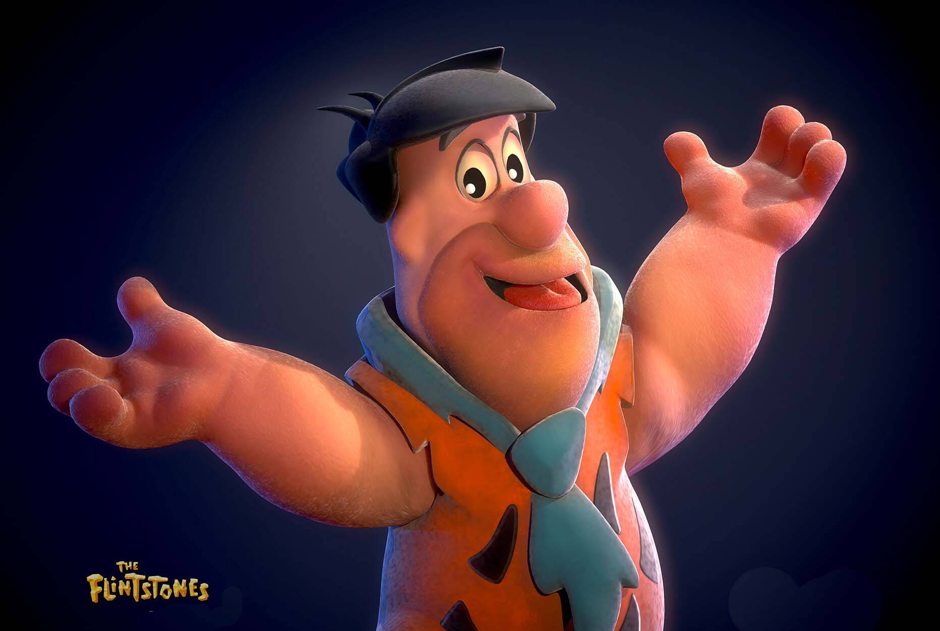 Fred Flintstone, 3D model, dark background, HD Desktop Wallpaper