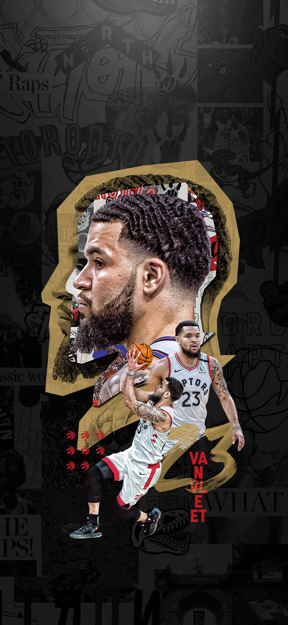 Fred VanVleet, number 23, gritty urban graffiti backdrop, Full HD Phone Wallpaper