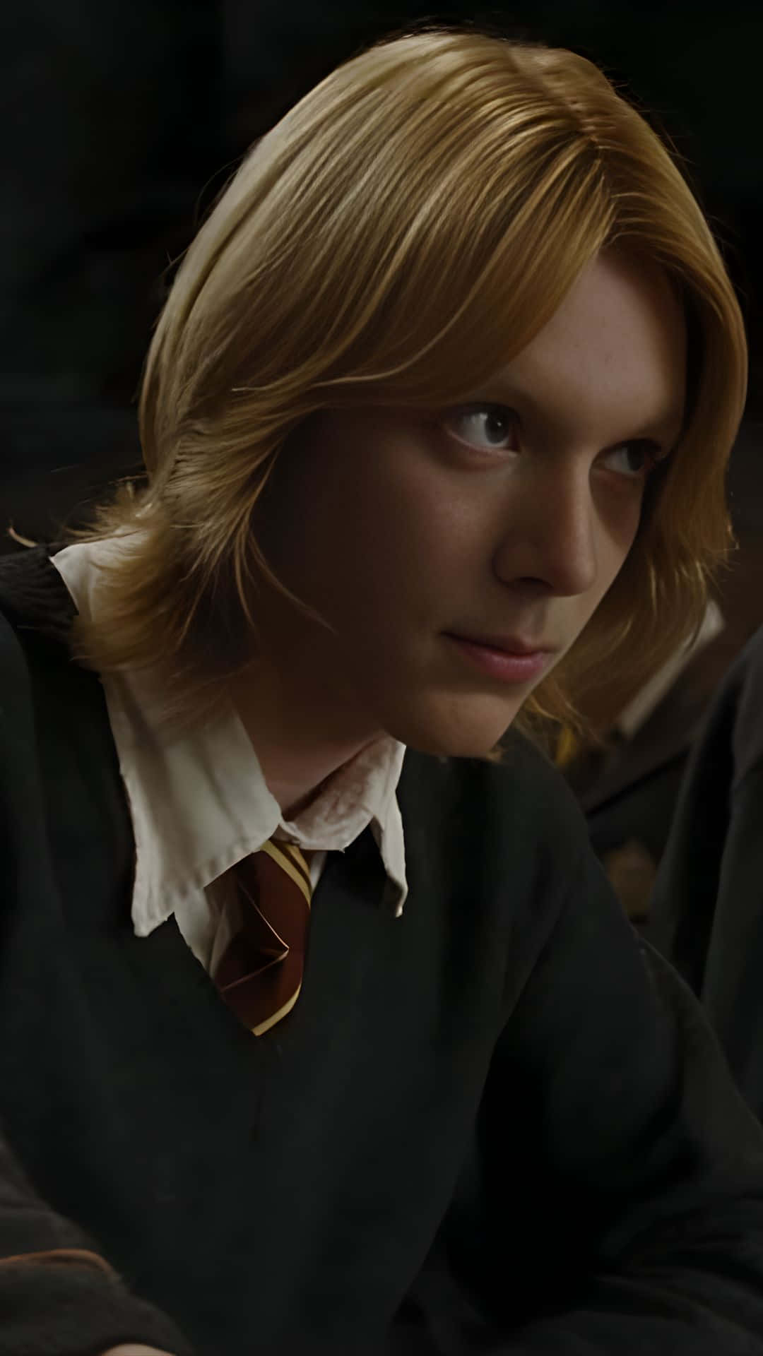 Fred Weasley, blonde hair, dark green school uniform, Full HD Phone Wallpaper