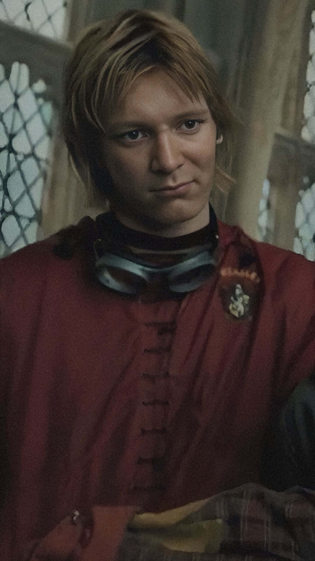 Fred Weasley, red laced tunic, silver brooch, Full HD Phone Wallpaper