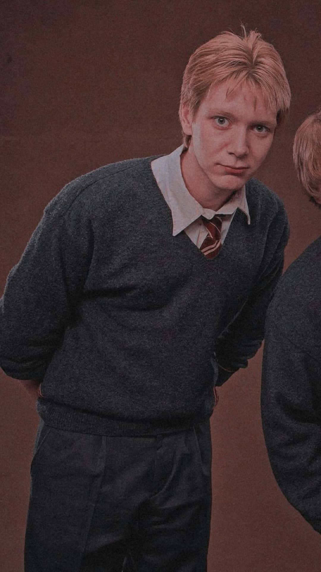 Fred Weasley, blond hair, dark gray sweater, Full HD Phone Wallpaper
