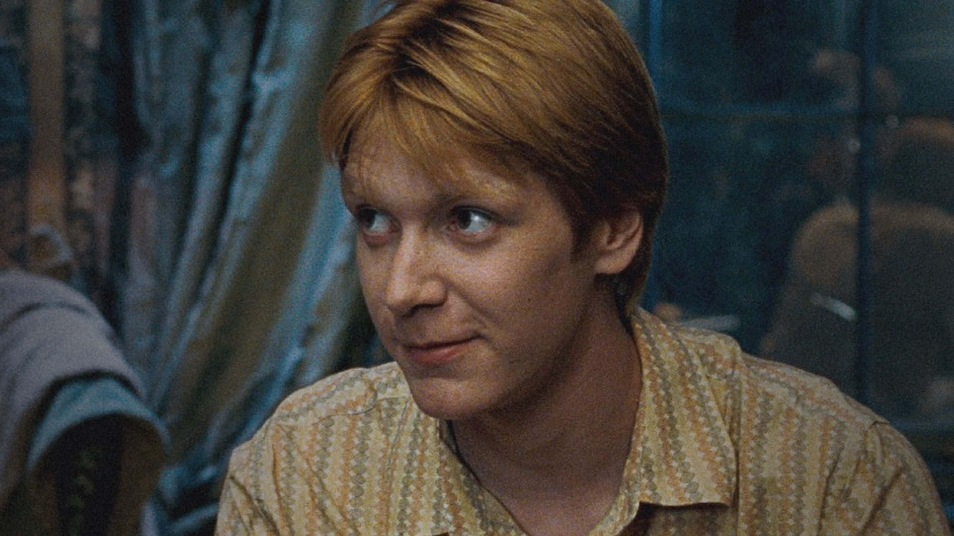 Fred Weasley, short blonde hair, patterned shirt, Full HD Desktop Wallpaper