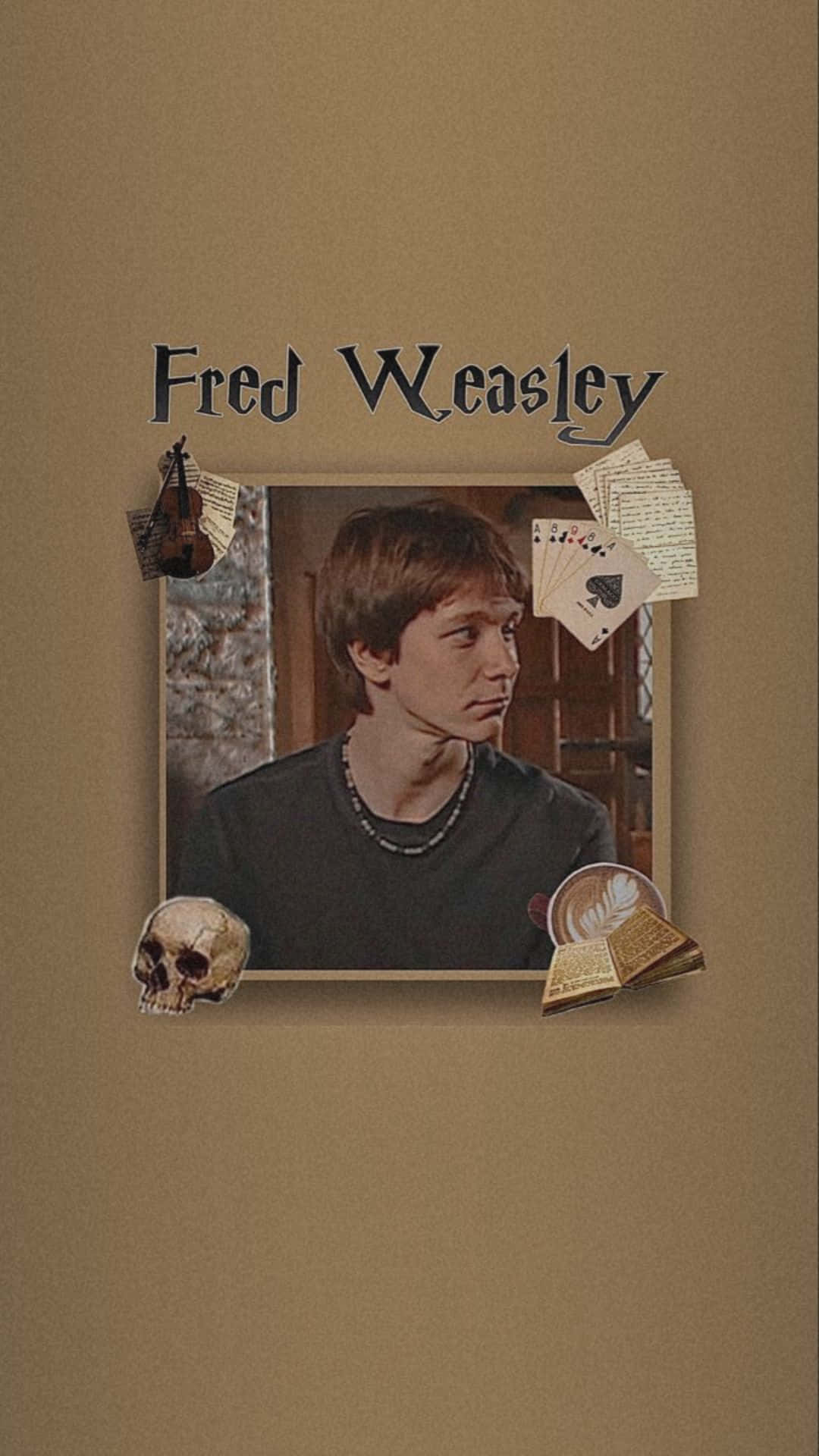 Fred Weasley, violin skull, playing cards, Full HD Phone Wallpaper