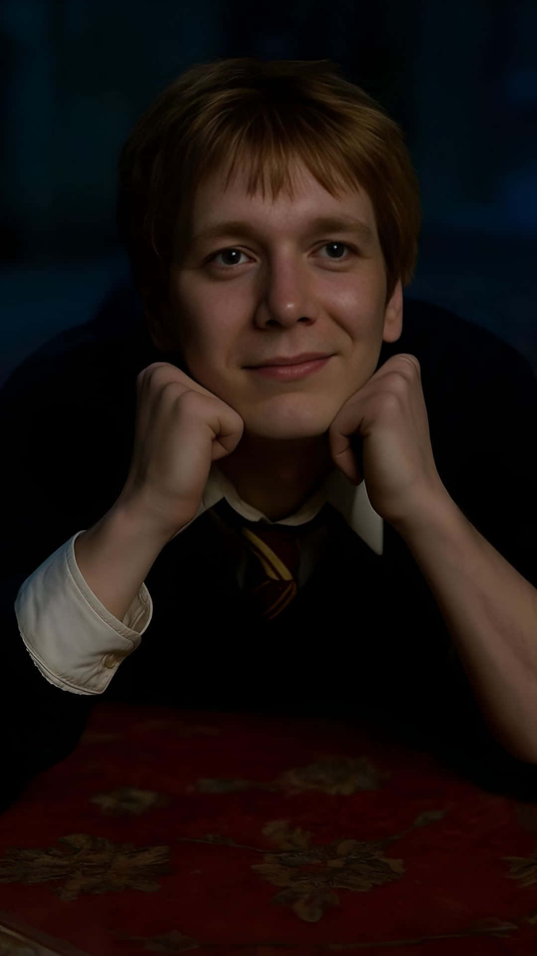 Fred Weasley, reddish hair, dark blue background, Full HD Phone Wallpaper