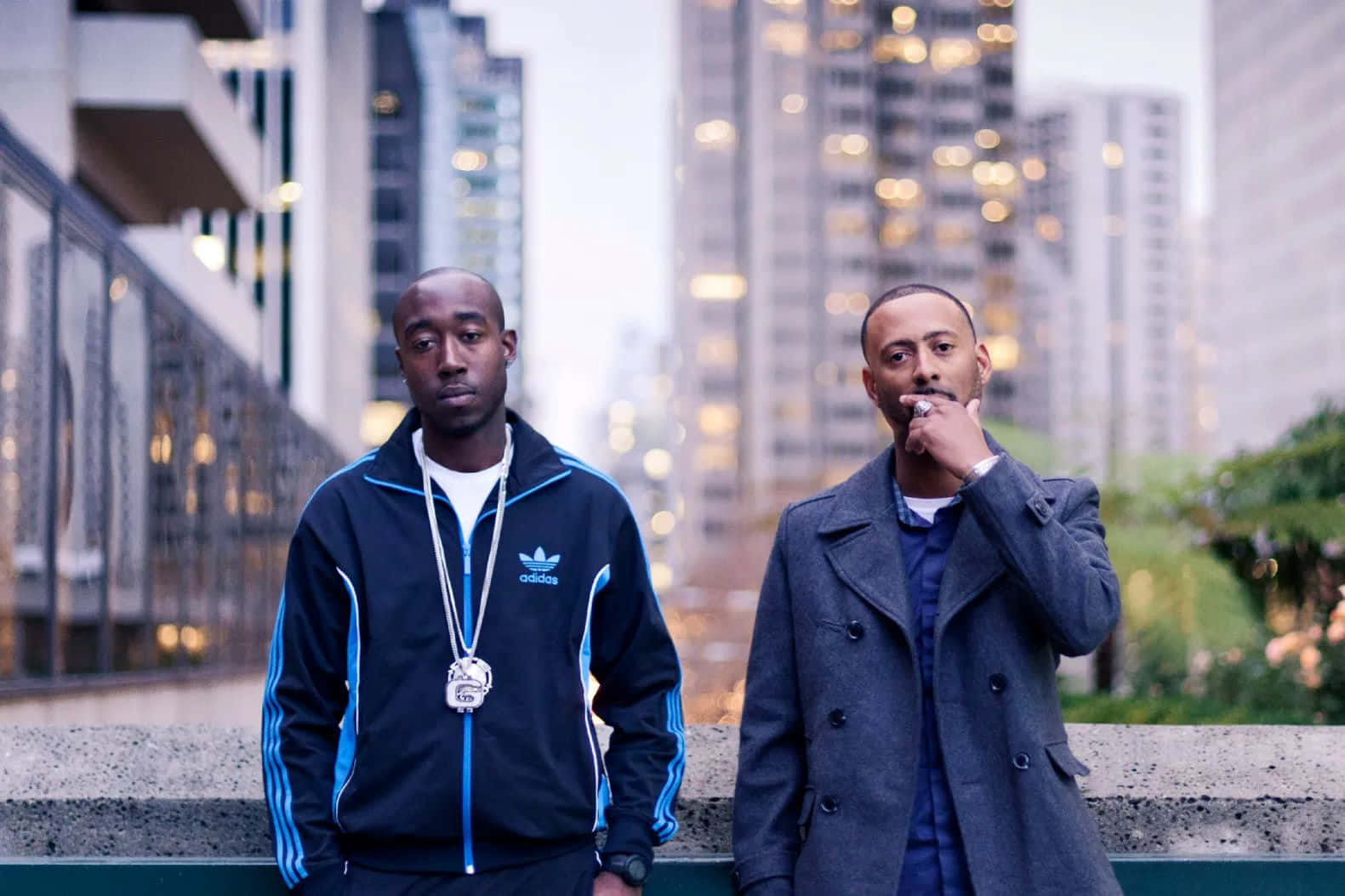 Freddie Gibbs, blue adidas track jacket, gray coat, HD Desktop Wallpaper