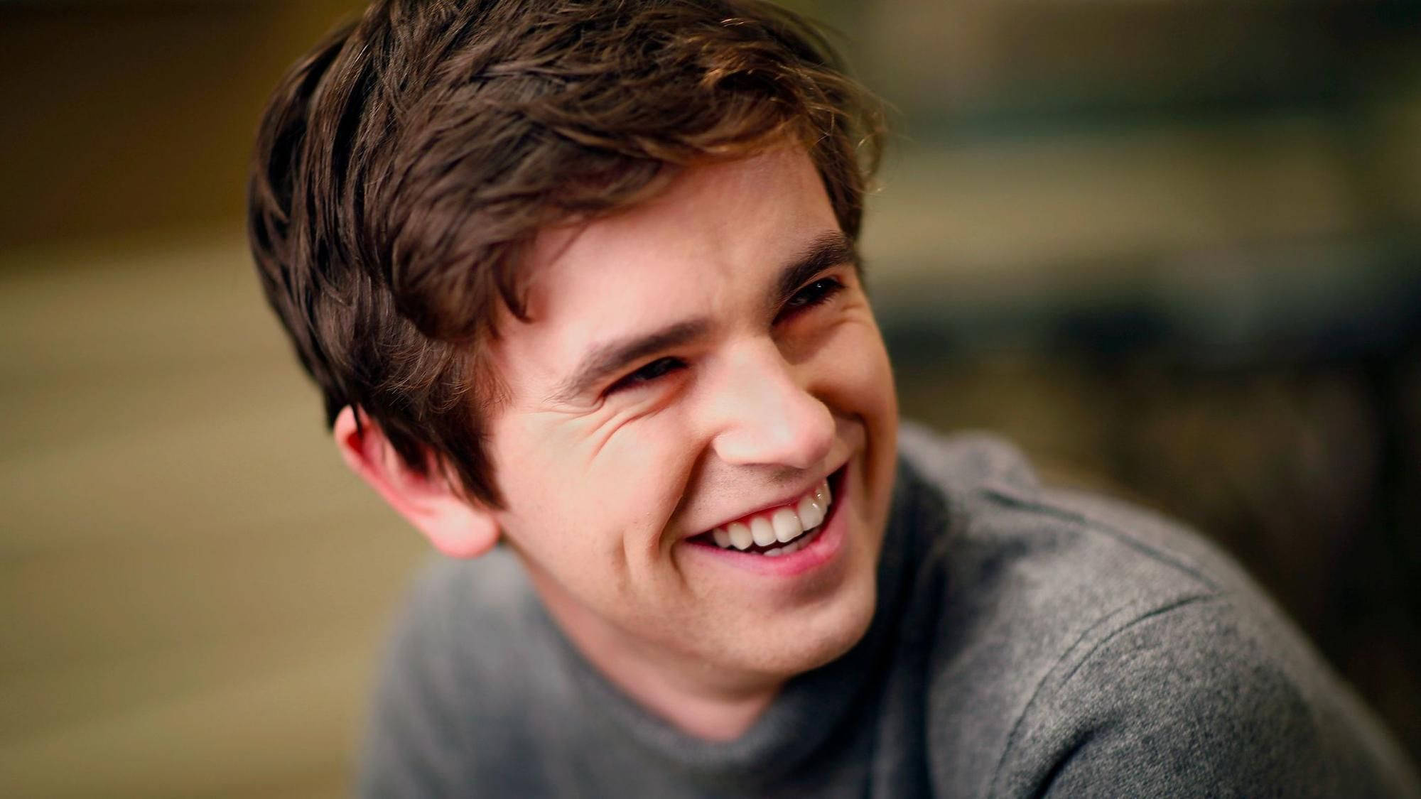 Freddie Highmore, brown hair, laugh, Full HD Desktop Wallpaper