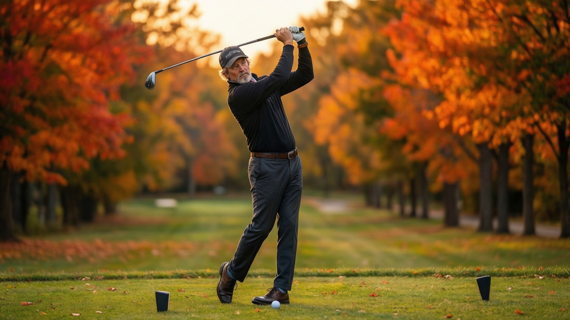 Freddie Jacobson, autumn colors, teeing off, Full HD Desktop Wallpaper
