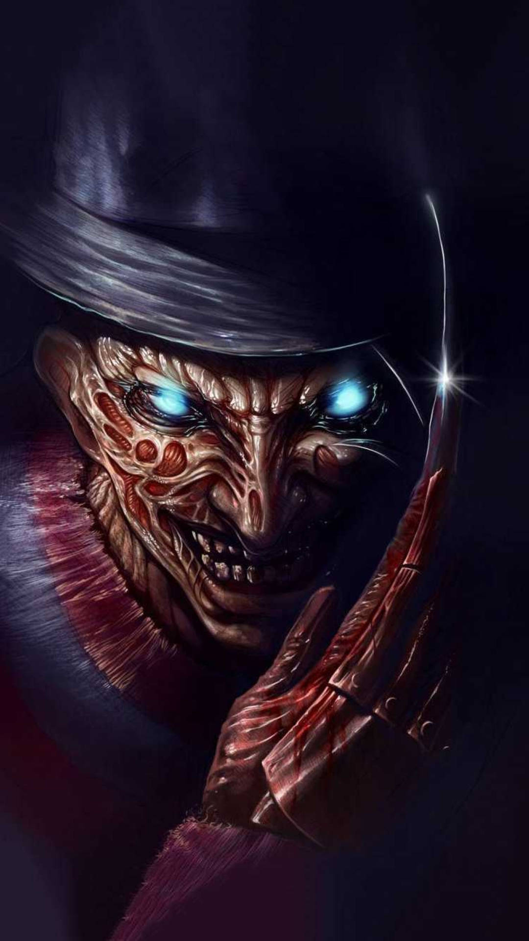 Freddy Krueger, glowing blue eyes, blade-hand, Full HD Phone Wallpaper