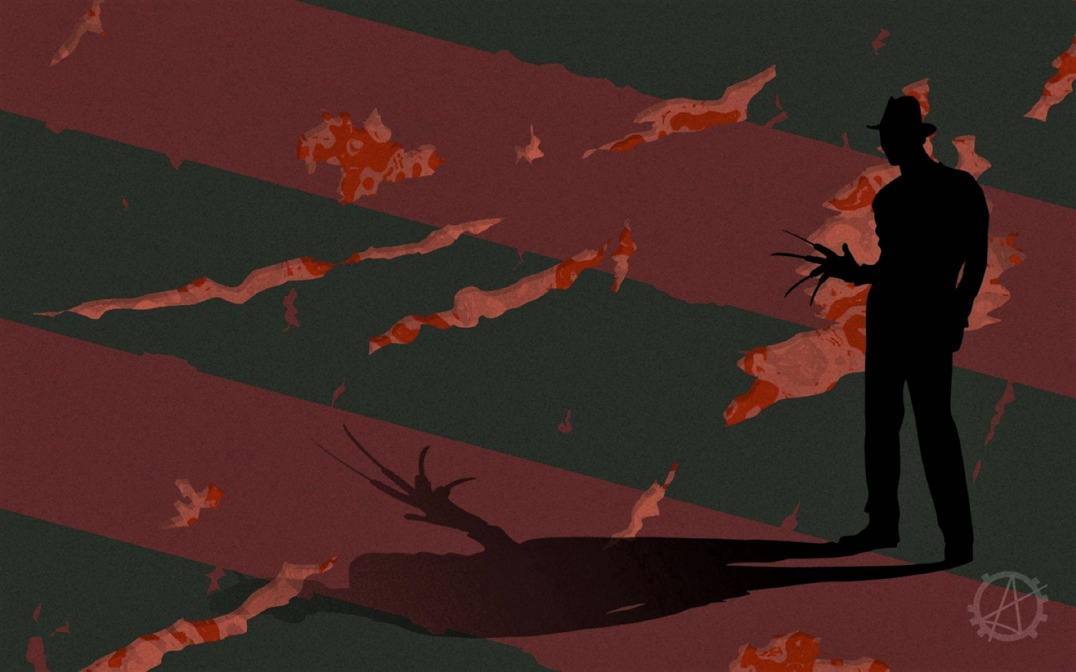 Freddy Krueger, clawed hand, cracked red and green background, Full HD Desktop Wallpaper