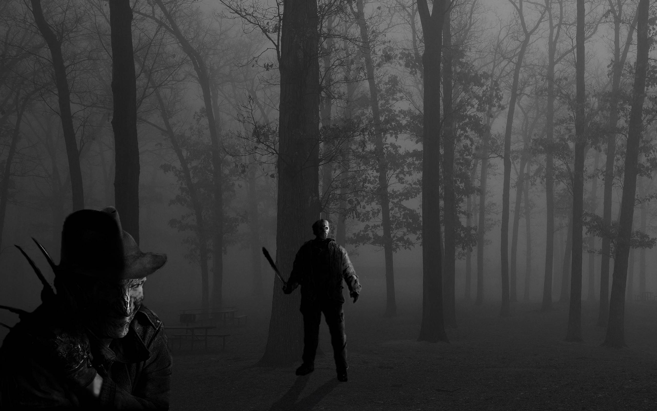 Freddy Krueger, forest, foggy, 2K Desktop Wallpaper