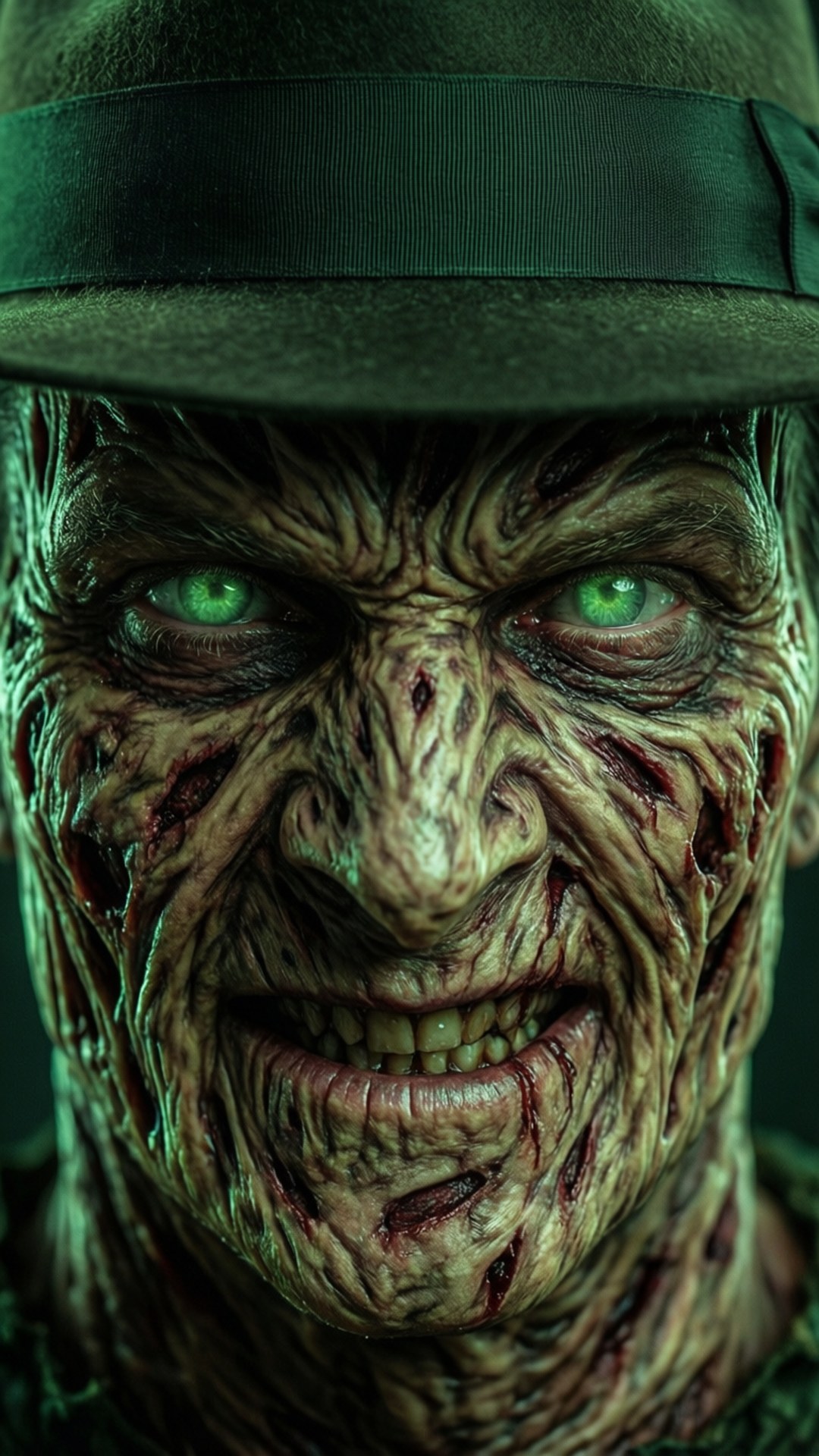 Freddy Krueger, glowing green eyes, decaying textured face, Full HD Phone Wallpaper