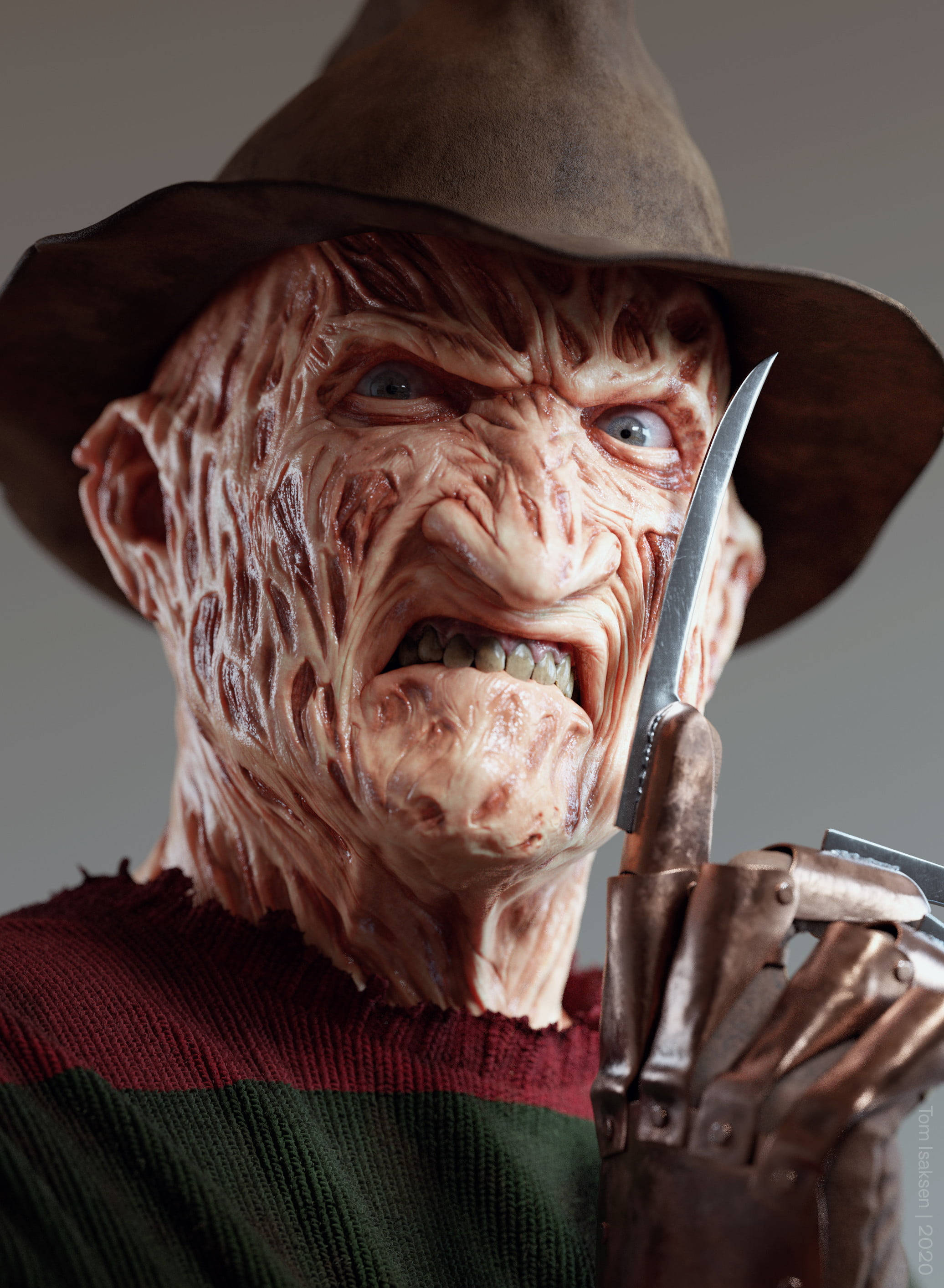 Freddy Krueger, scarred face, blade-hand, 2K Phone Wallpaper
