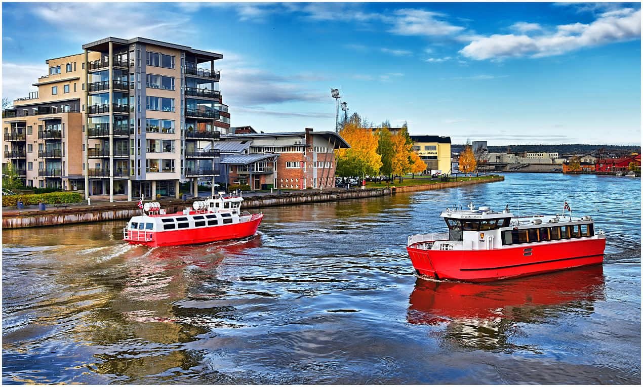 Fredrikstad, riverfront, boats, SD Desktop Wallpaper