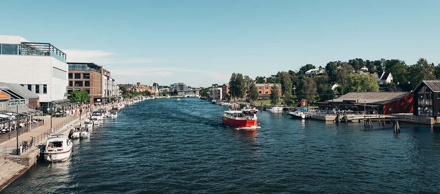 Fredrikstad, riverfront, boats, HD Desktop Wallpaper